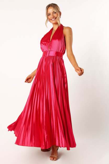 Greta Halterneck Maxi Dress - Magenta-Sunny Prom