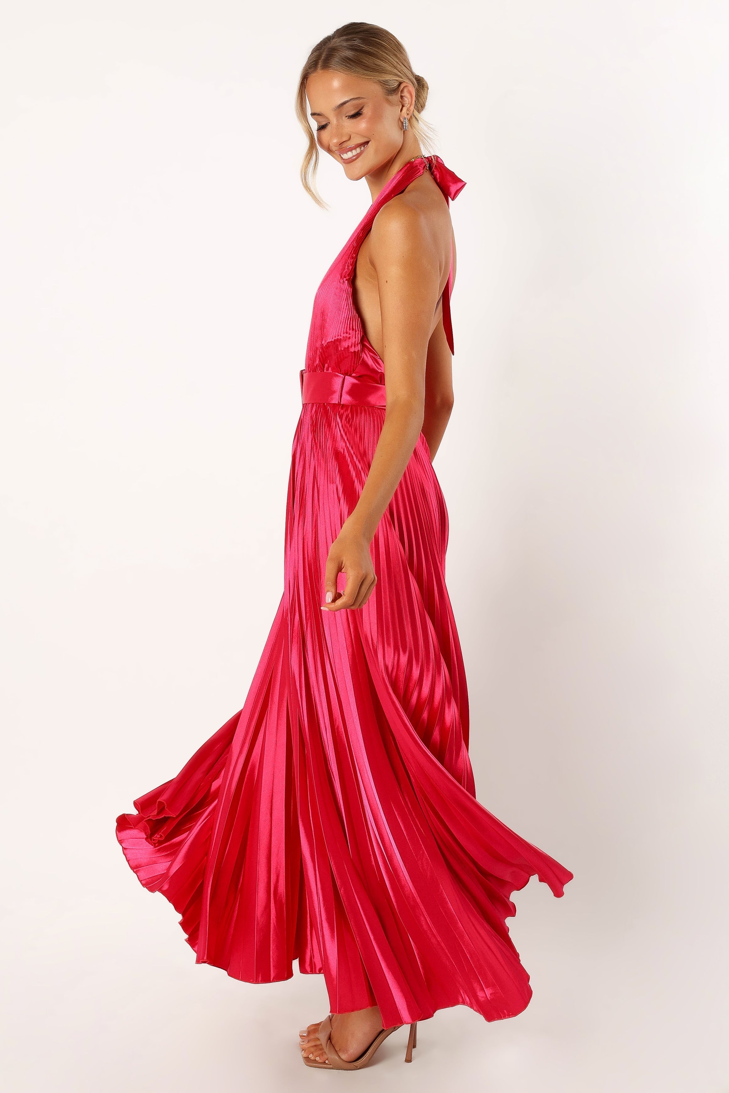Greta Halterneck Maxi Dress - Magenta-Sunny Prom