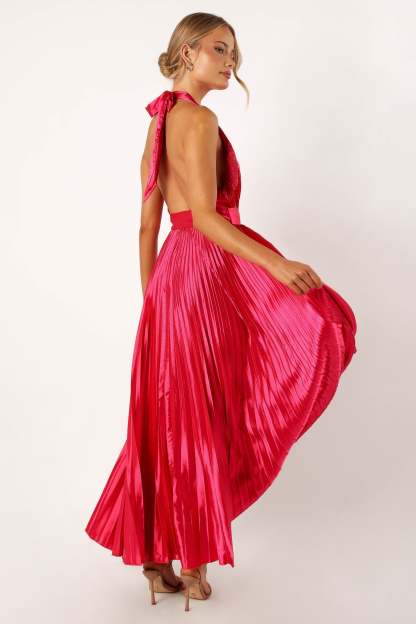 Greta Halterneck Maxi Dress - Magenta-Sunny Prom