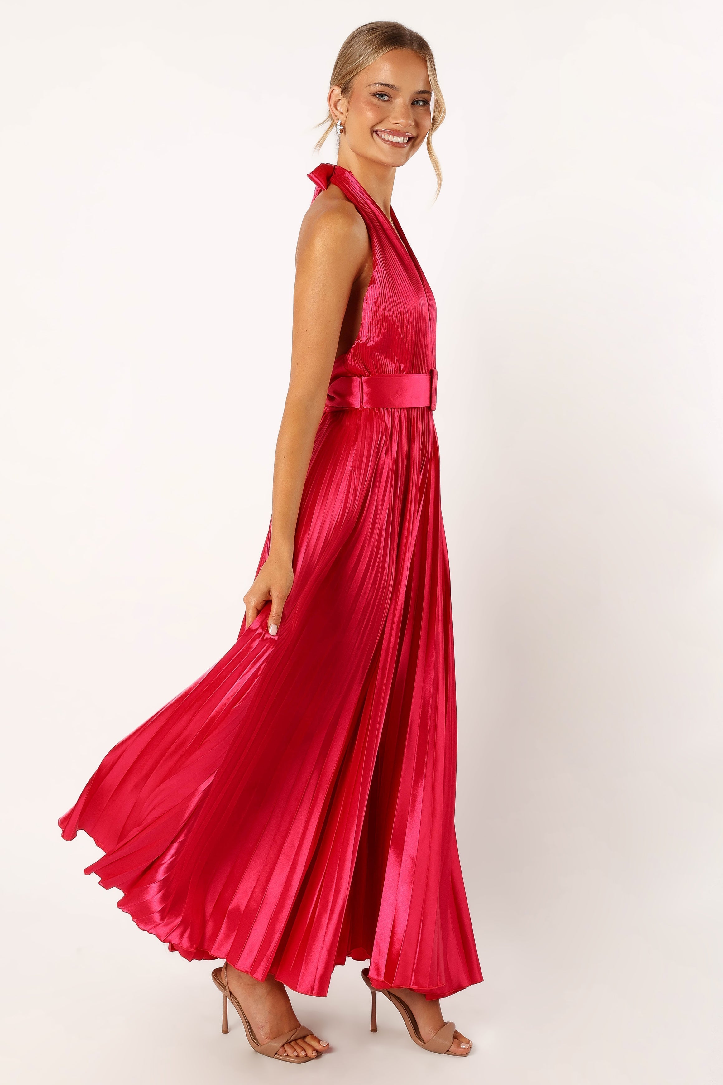 Greta Halterneck Maxi Dress - Magenta-Sunny Prom