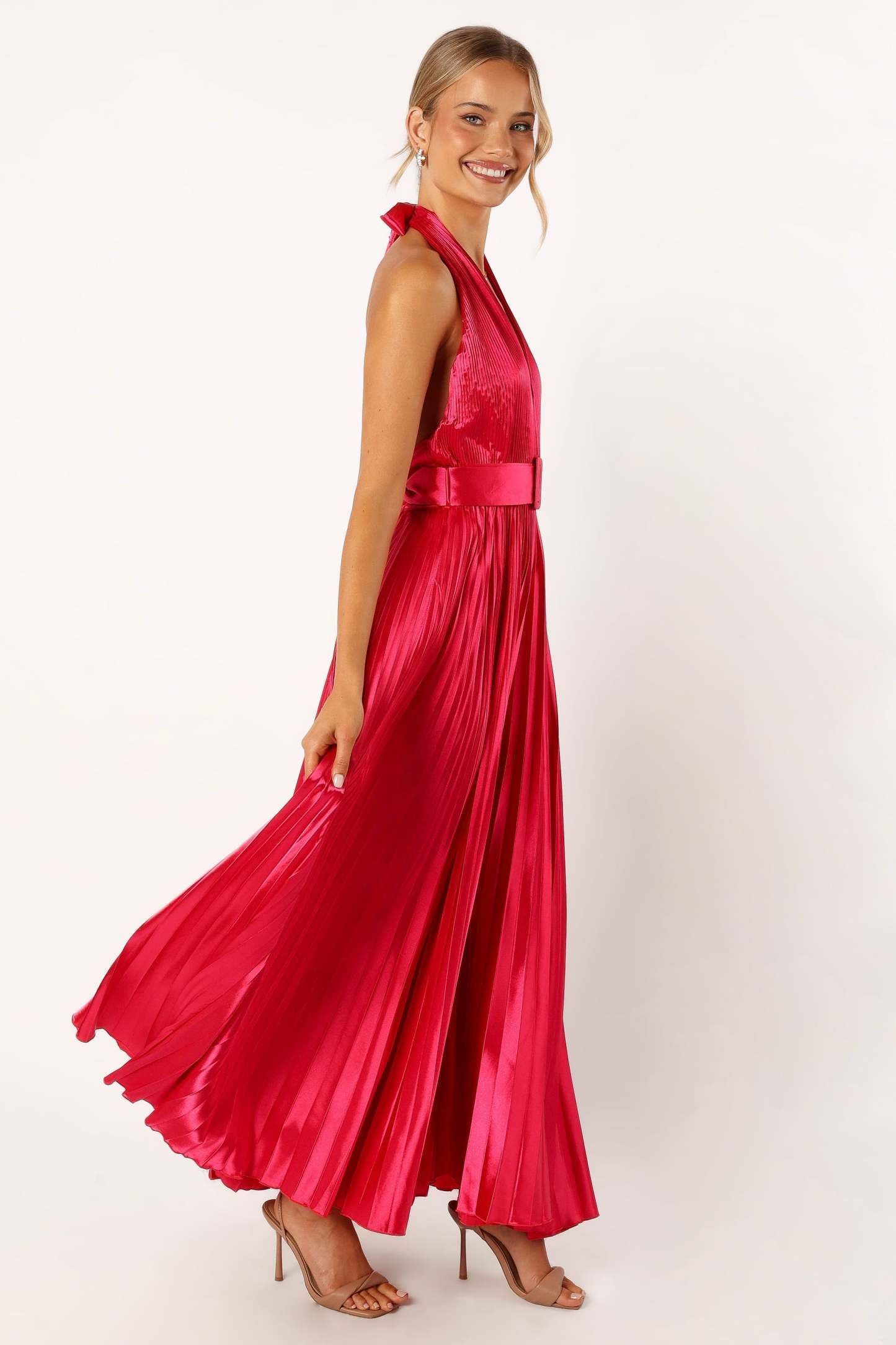 Greta Halterneck Maxi Dress - Magenta-Sunny Prom