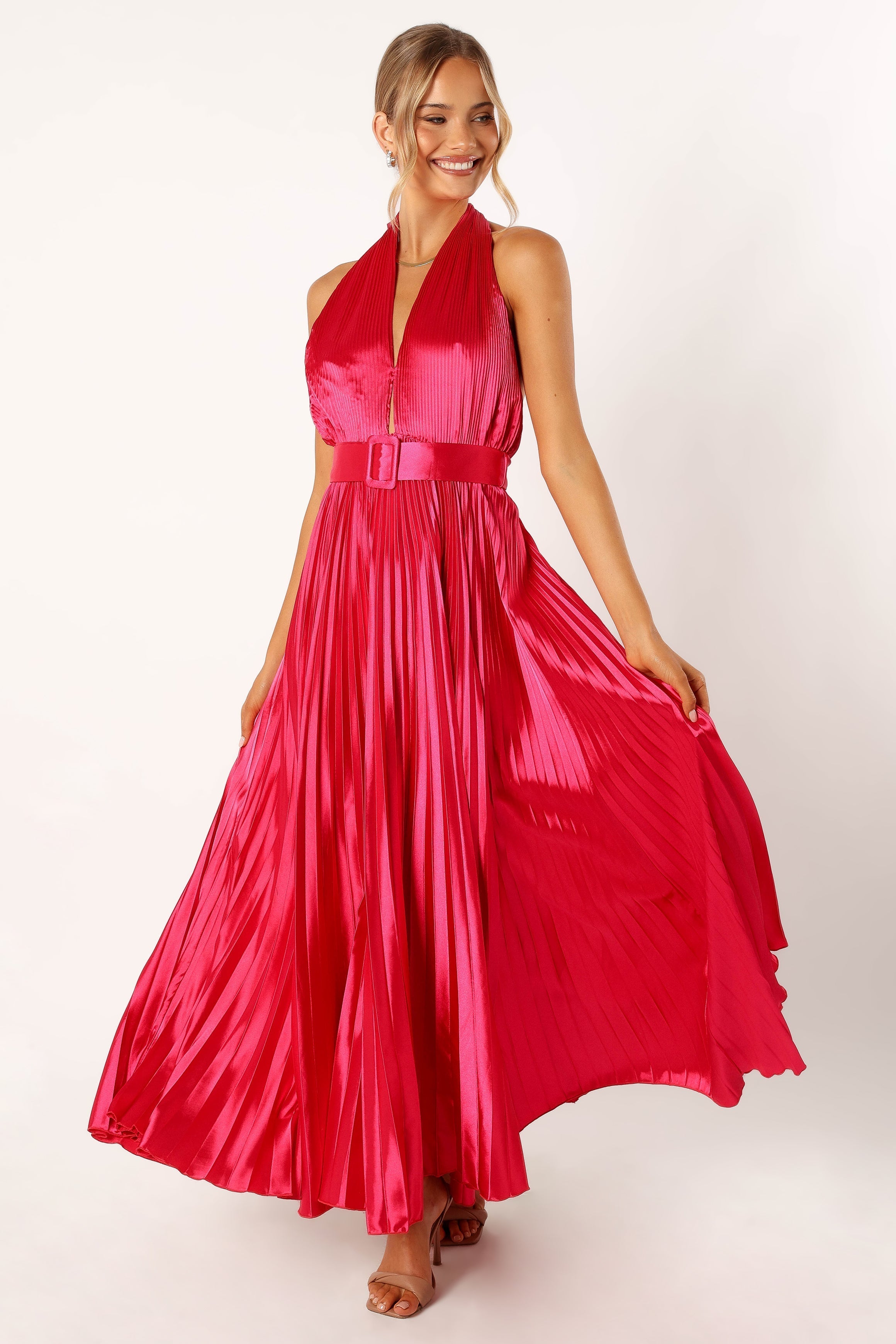 Greta Halterneck Maxi Dress - Magenta-Sunny Prom