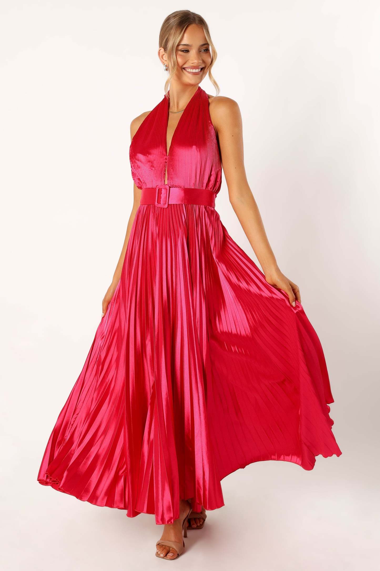 Greta Halterneck Maxi Dress - Magenta-Sunny Prom