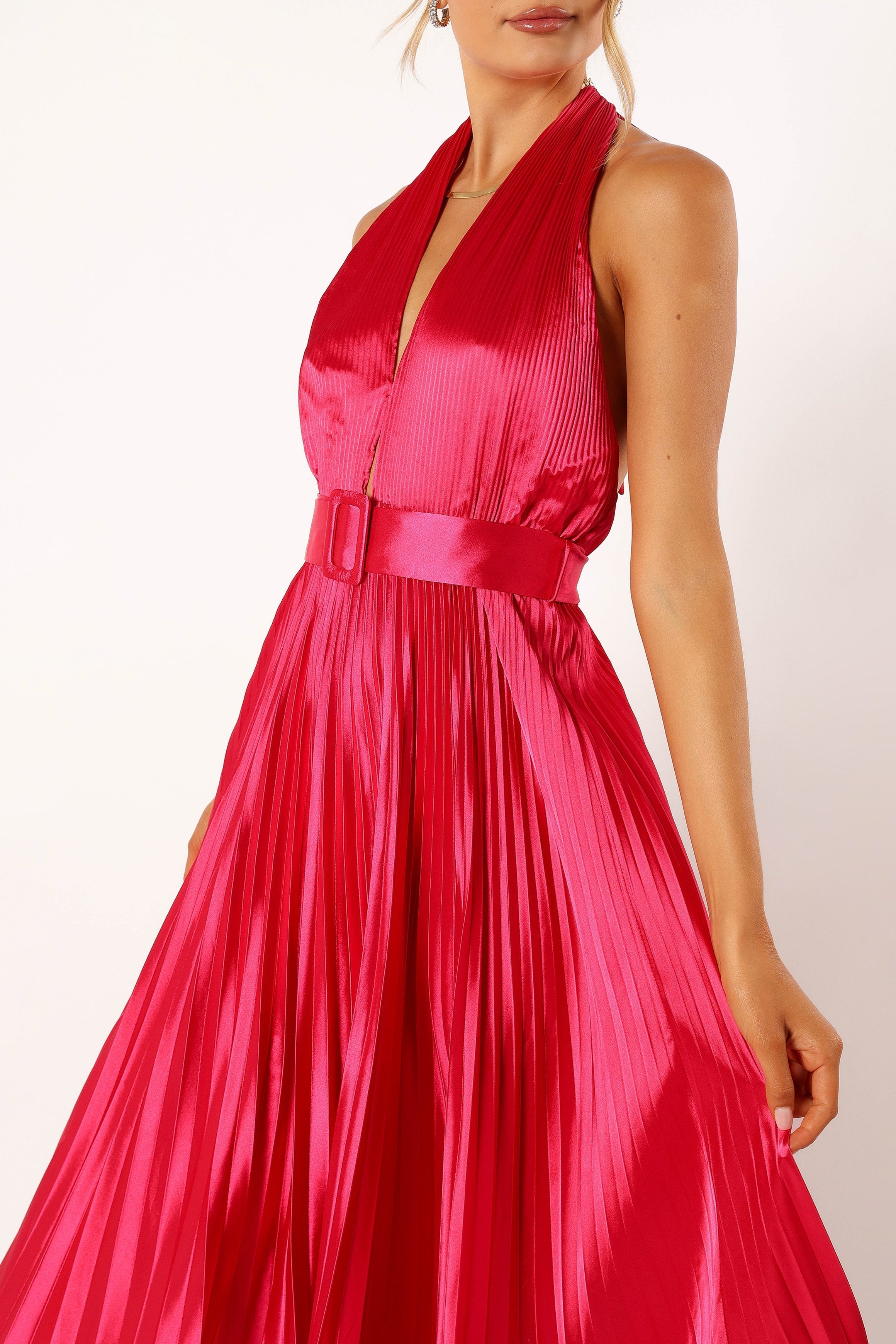 Greta Halterneck Maxi Dress - Magenta-Sunny Prom
