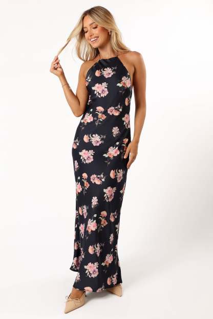 Hadley Halterneck Maxi Dress - Black Floral-Sunny Prom