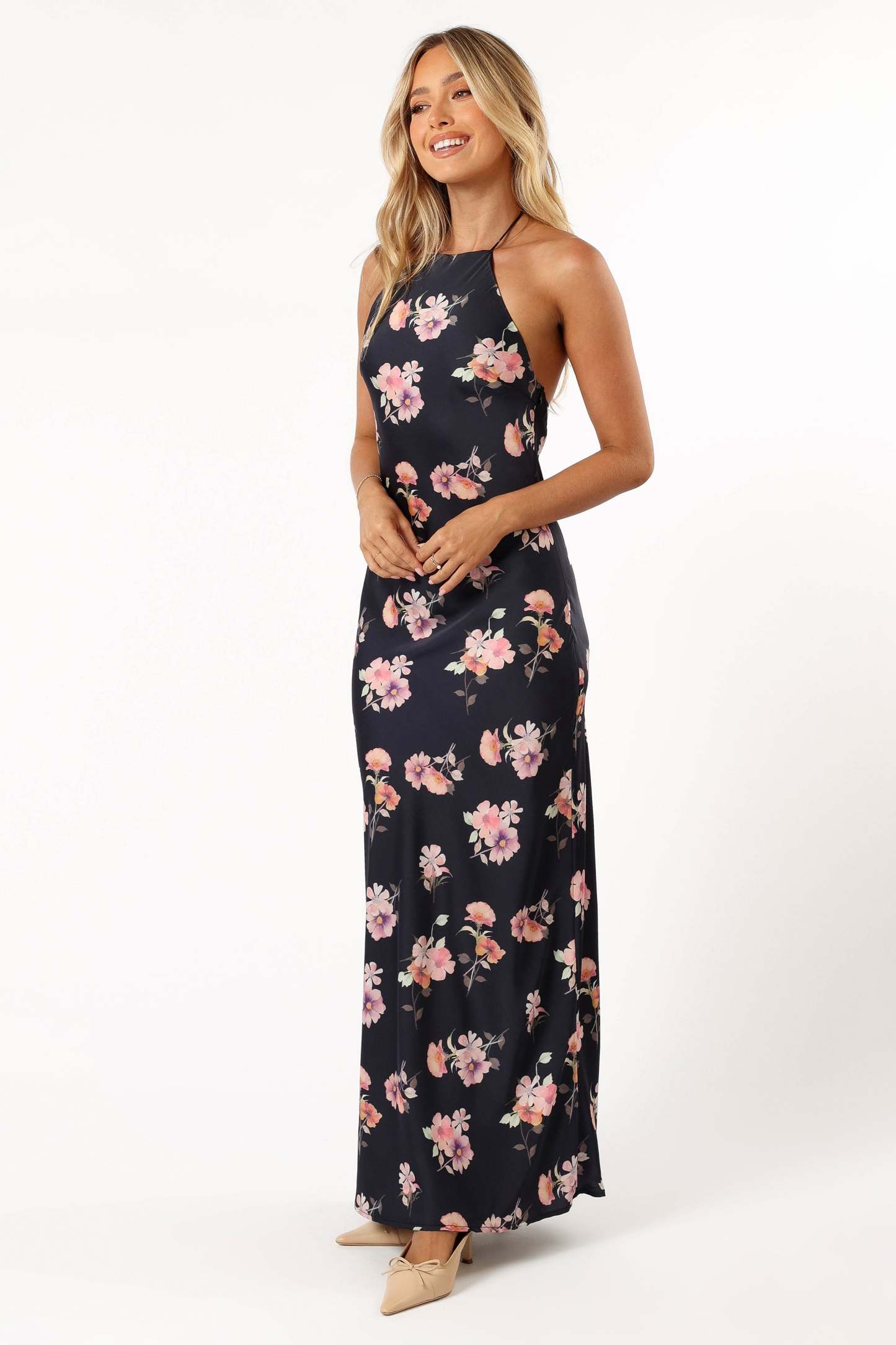 Hadley Halterneck Maxi Dress - Black Floral-Sunny Prom