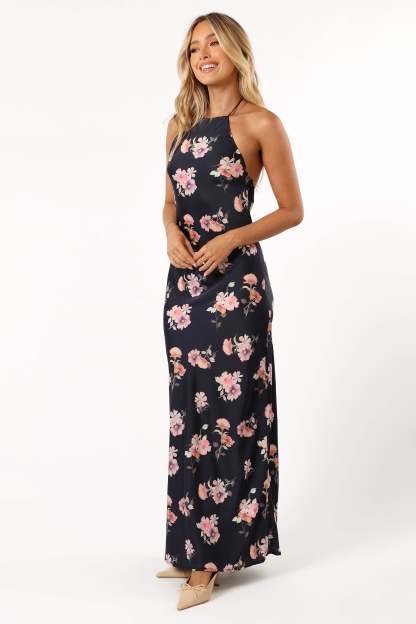 Hadley Halterneck Maxi Dress - Black Floral-Sunny Prom