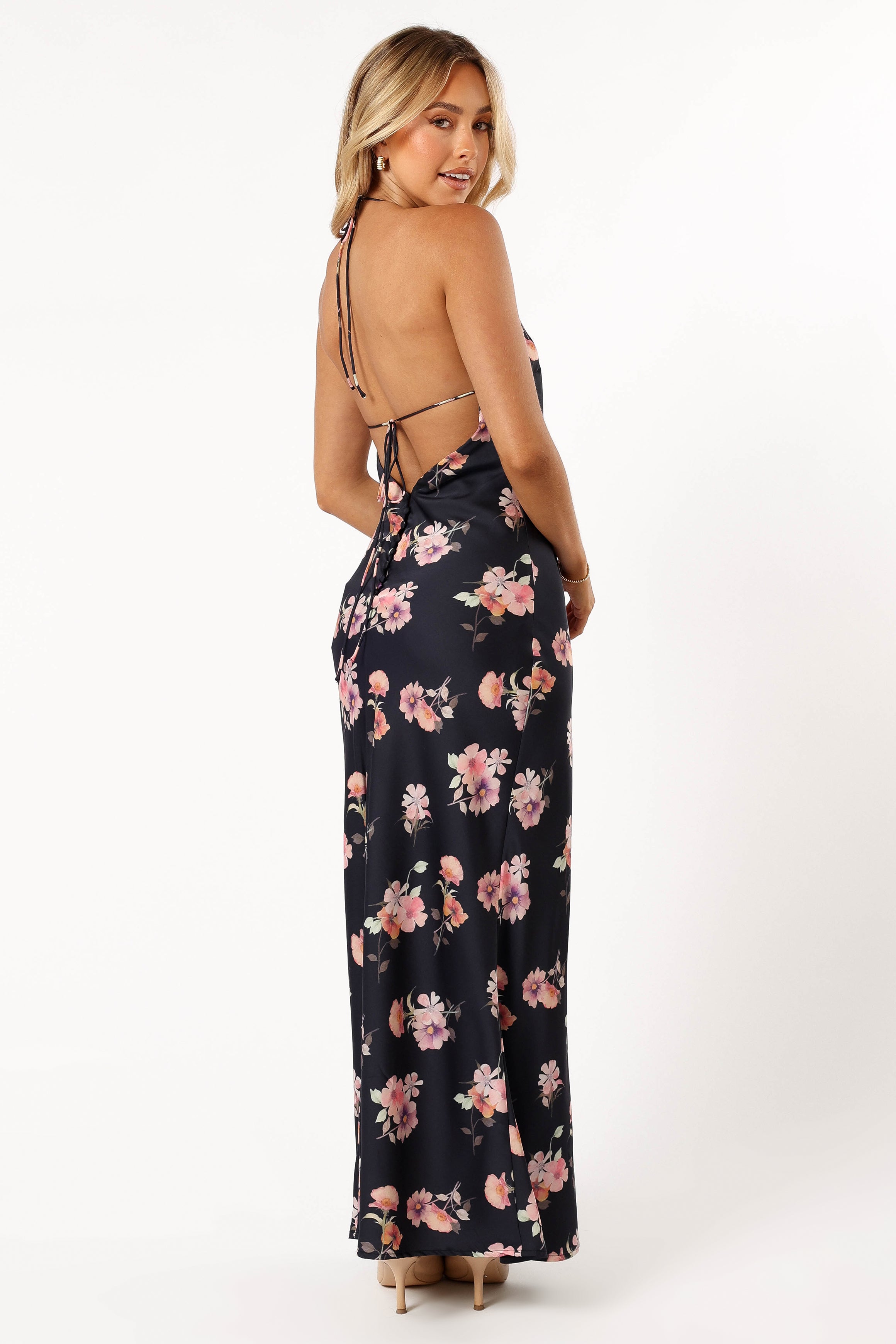 Hadley Halterneck Maxi Dress - Black Floral-Sunny Prom