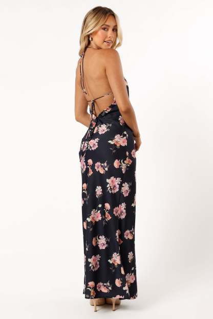 Hadley Halterneck Maxi Dress - Black Floral-Sunny Prom