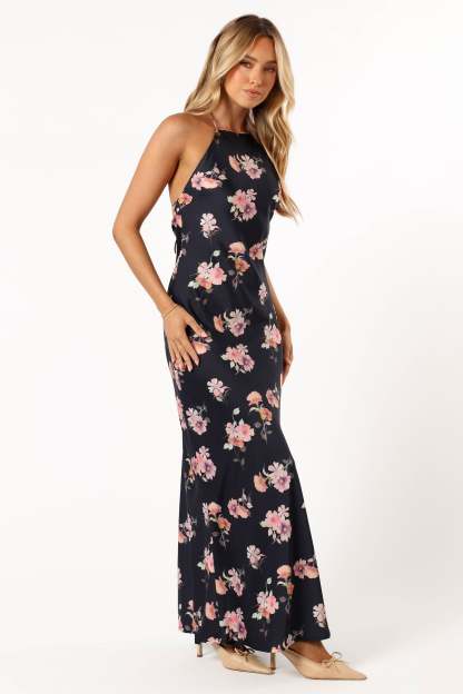 Hadley Halterneck Maxi Dress - Black Floral-Sunny Prom