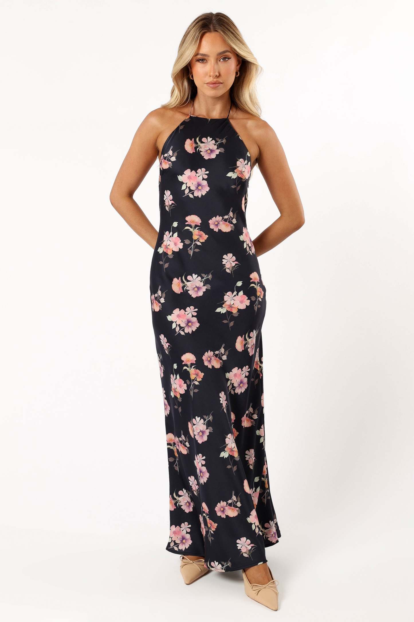 Hadley Halterneck Maxi Dress - Black Floral-Sunny Prom