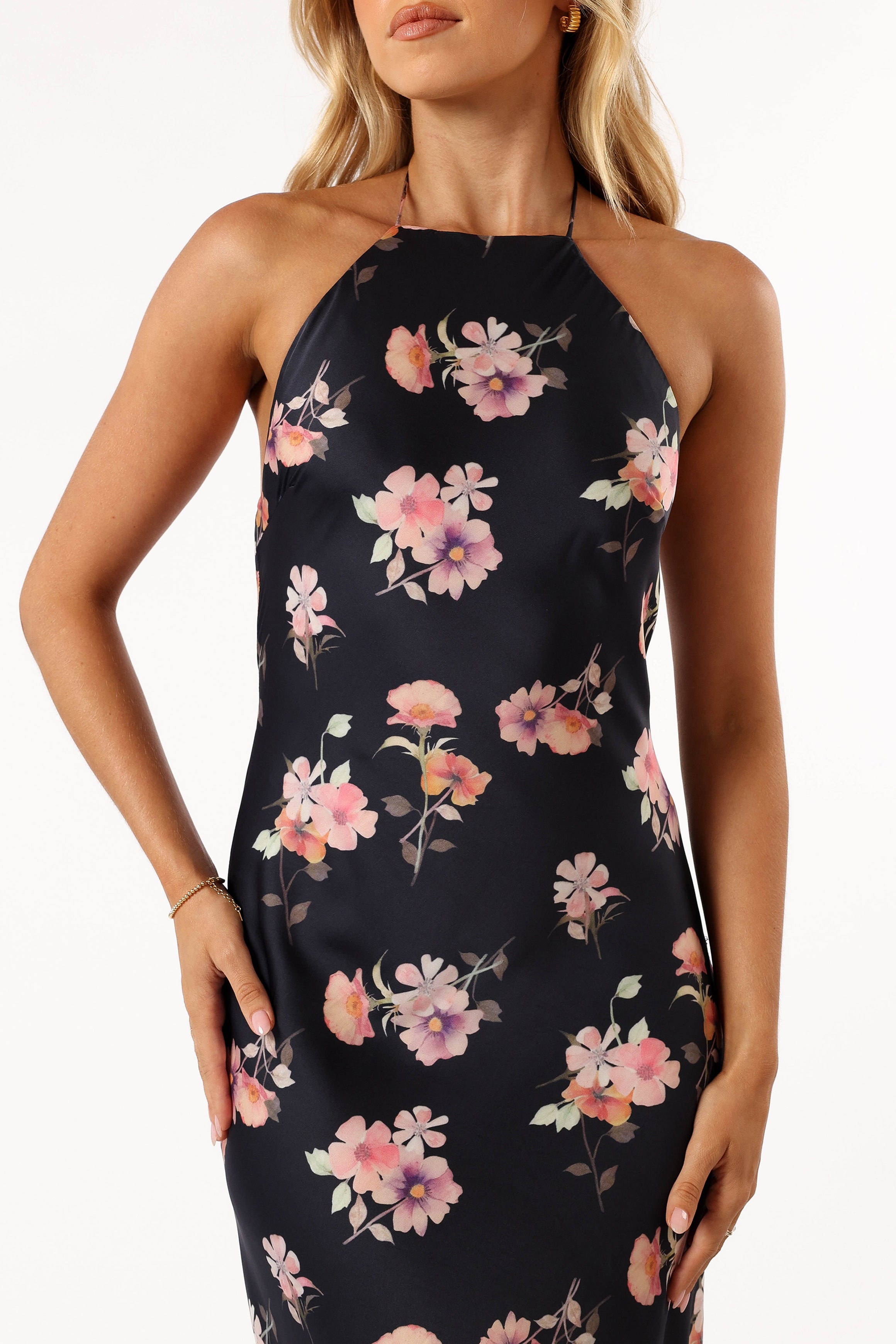 Hadley Halterneck Maxi Dress - Black Floral-Sunny Prom