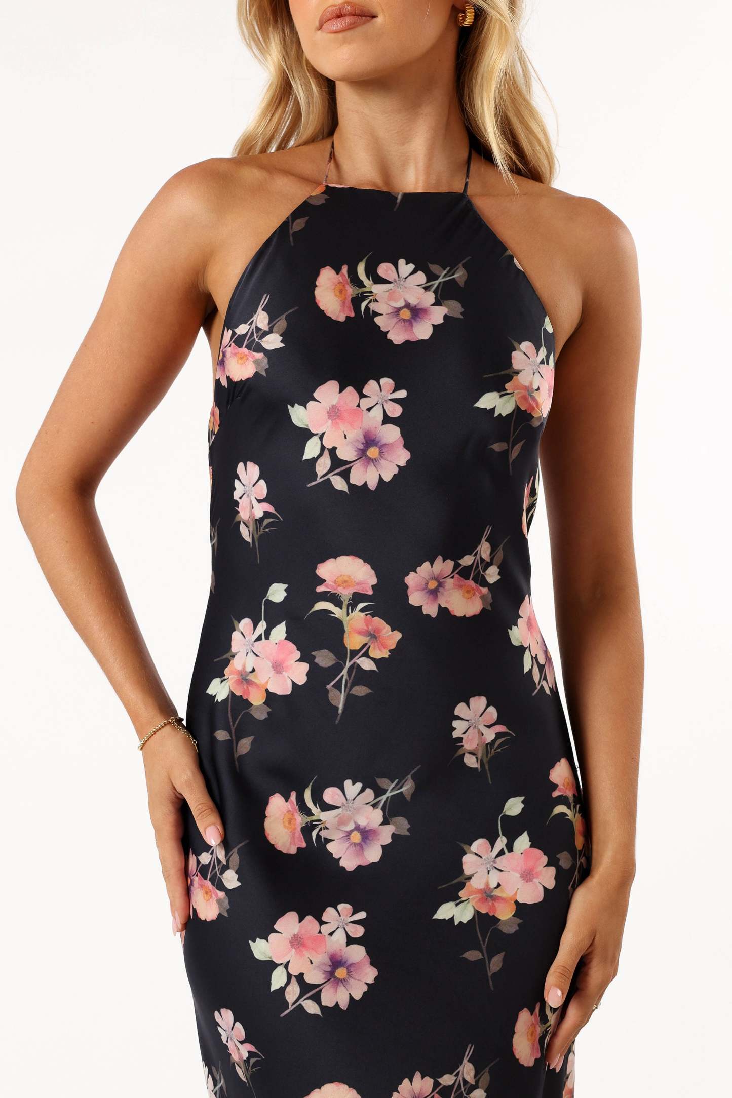 Hadley Halterneck Maxi Dress - Black Floral-Sunny Prom