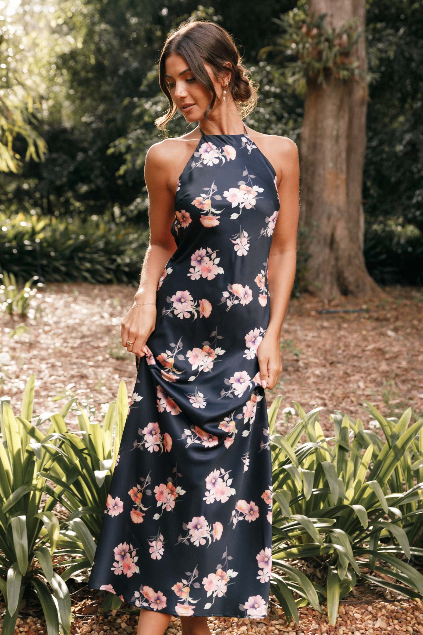 Hadley Halterneck Maxi Dress - Black Floral-Sunny Prom