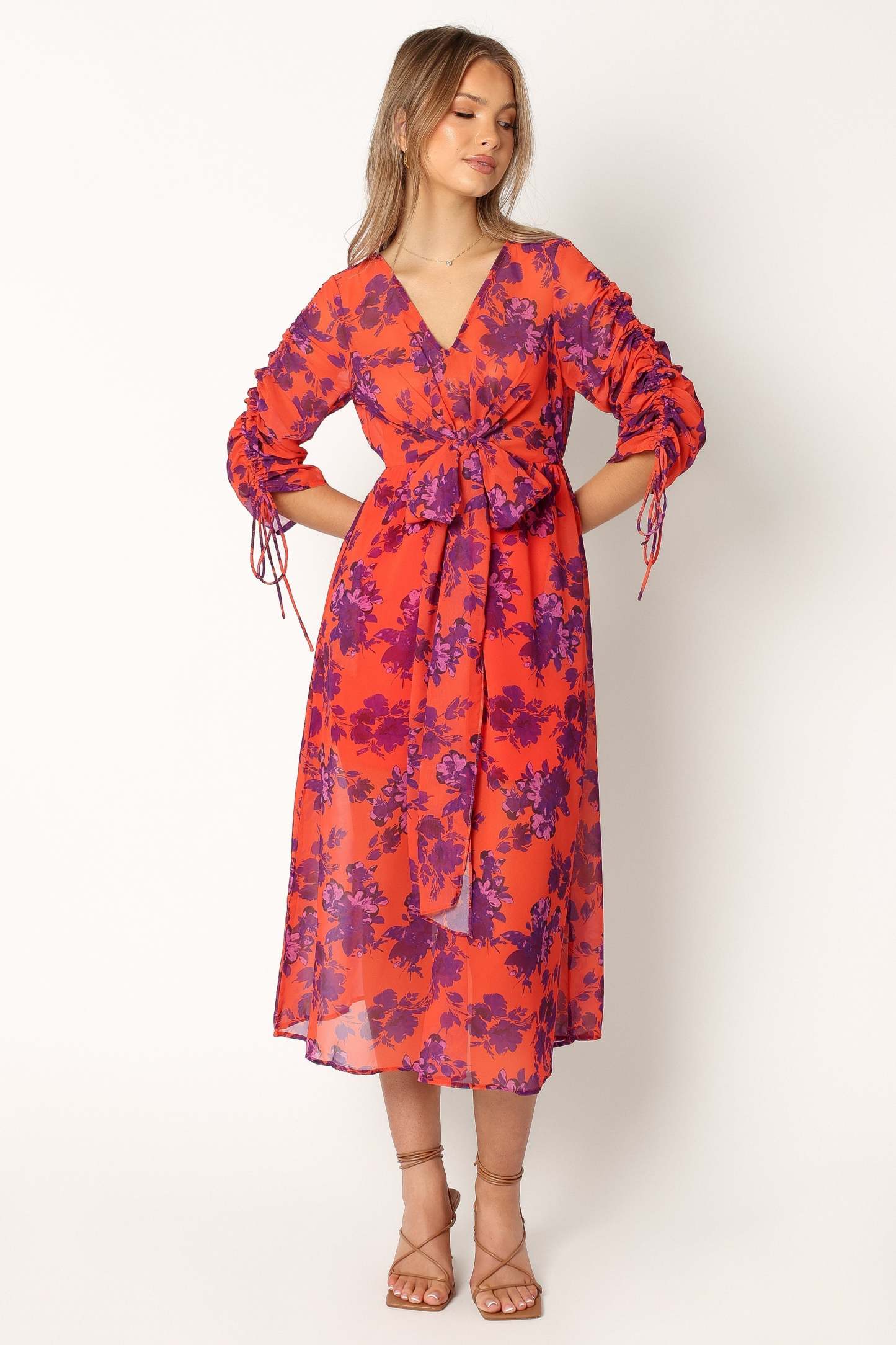 Hallie Midi Floral Dress - Red Wine-Sunny Prom
