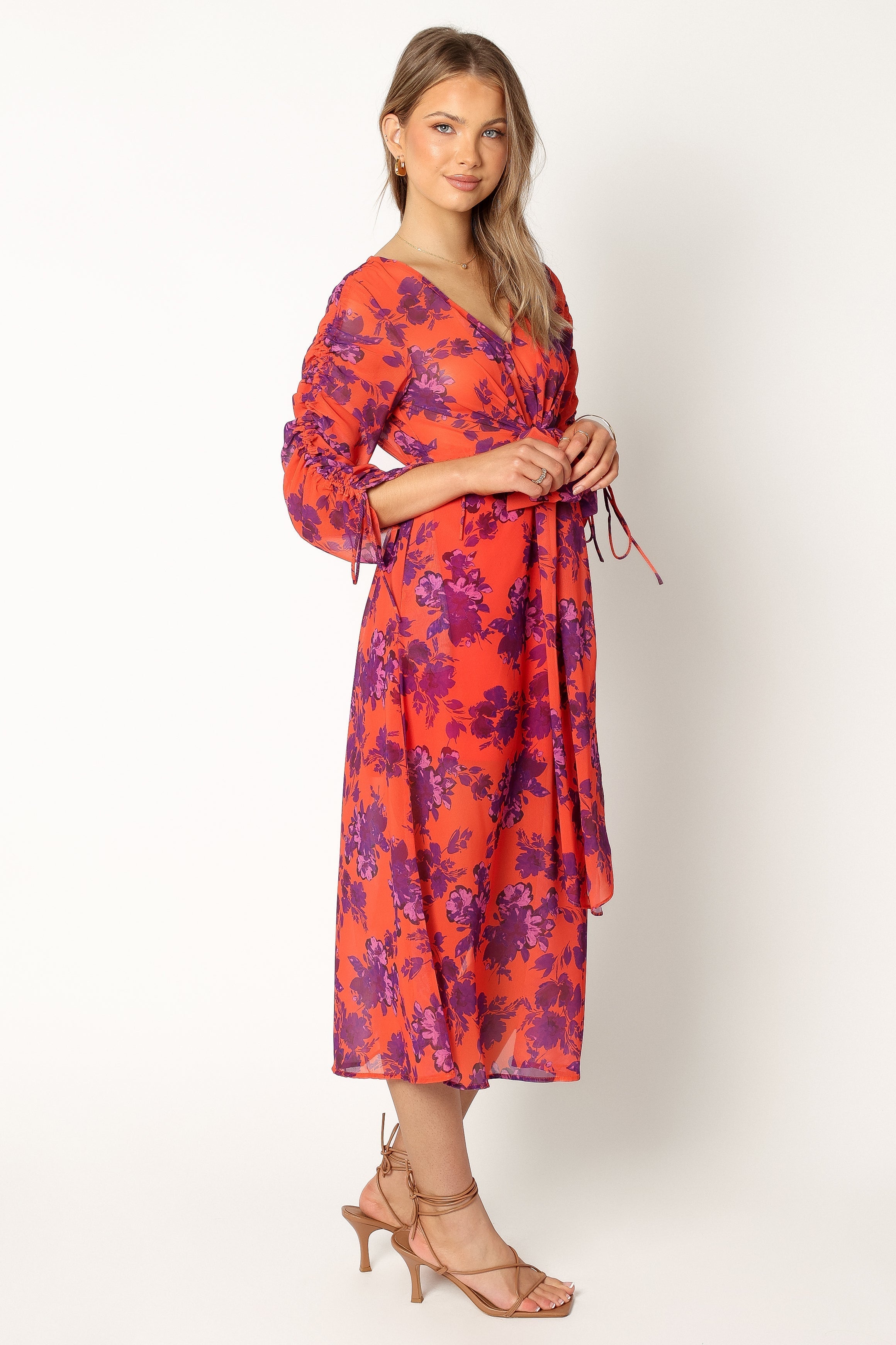 Hallie Midi Floral Dress - Red Wine-Sunny Prom