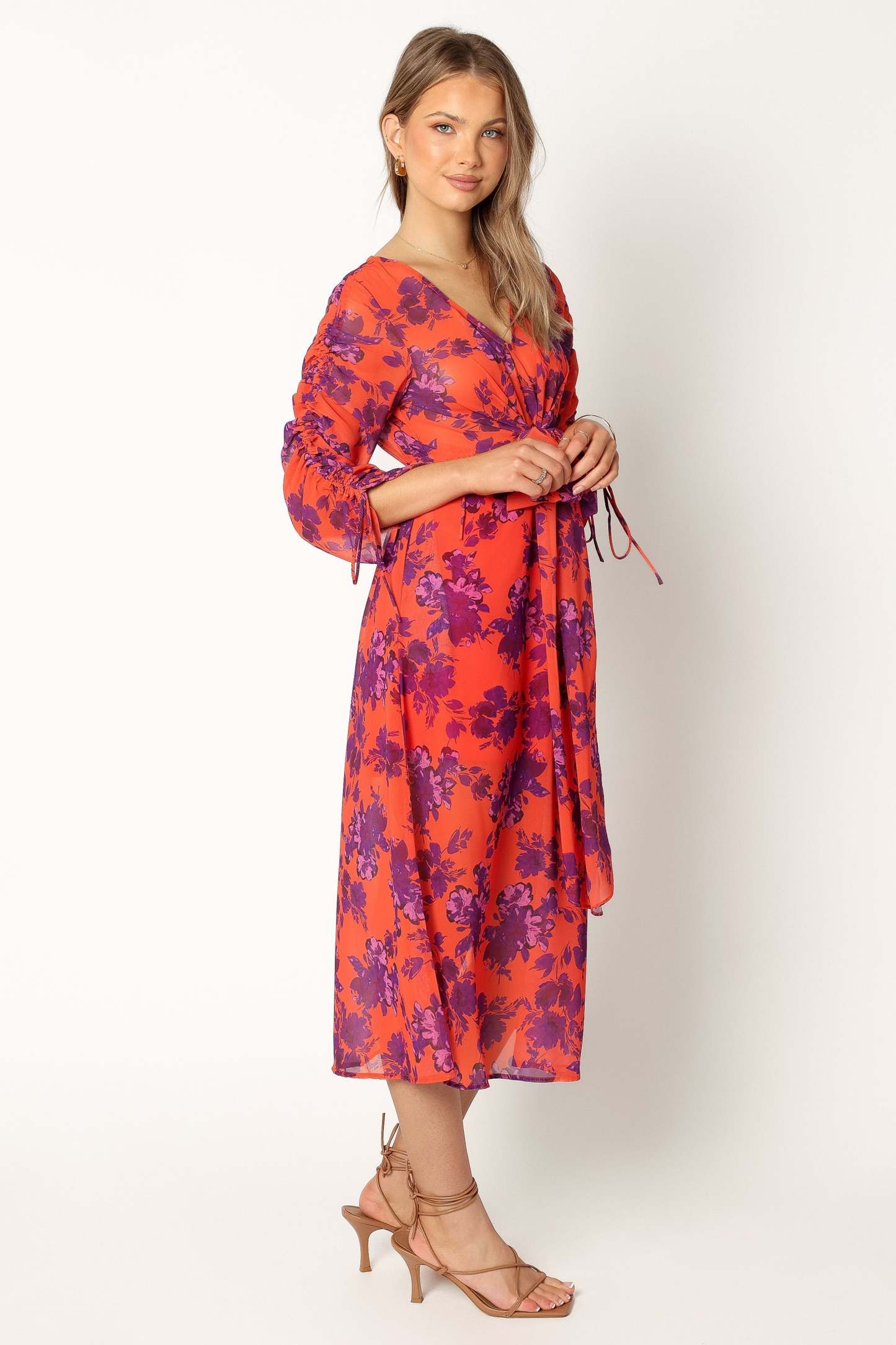 Hallie Midi Floral Dress - Red Wine-Sunny Prom