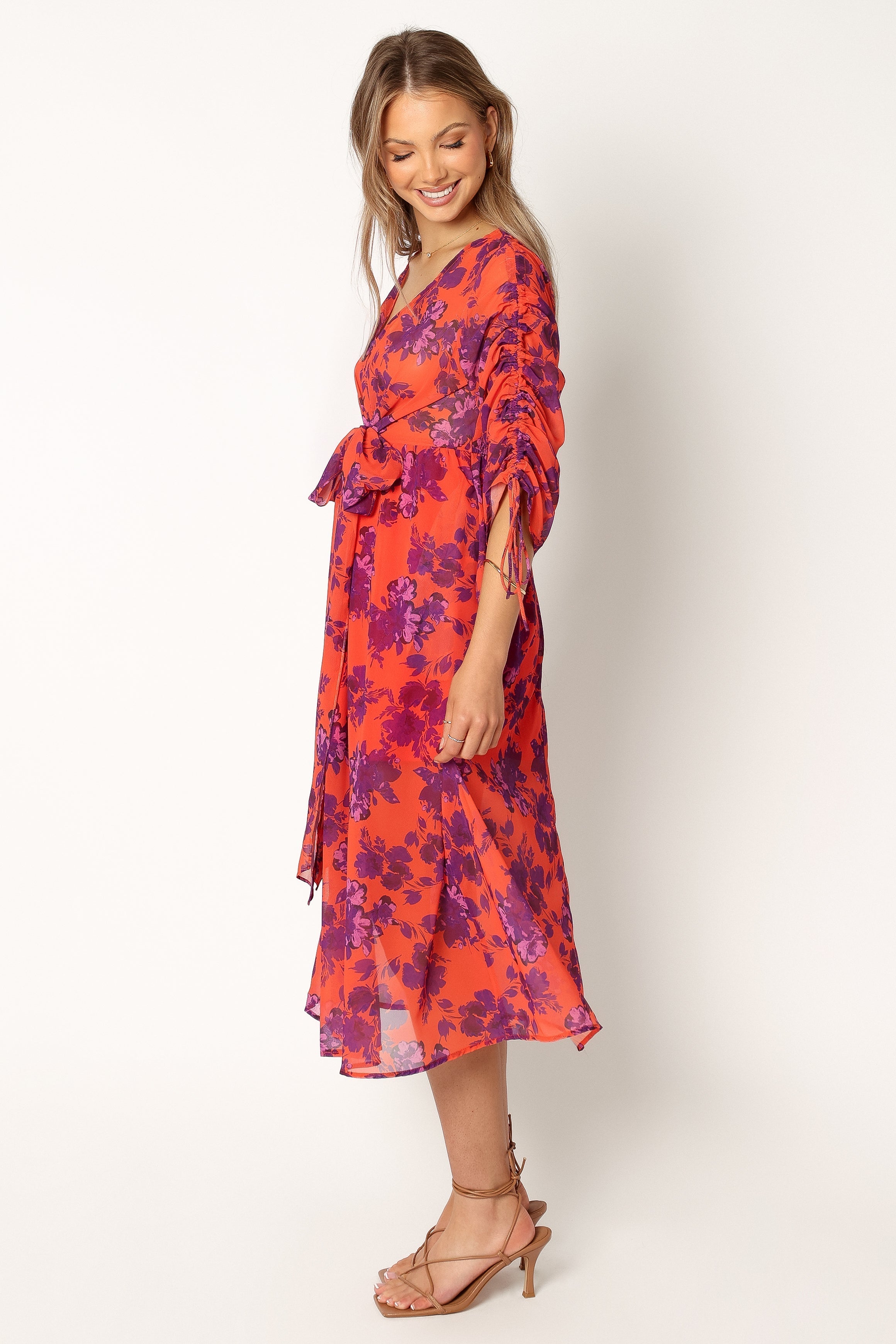 Hallie Midi Floral Dress - Red Wine-Sunny Prom