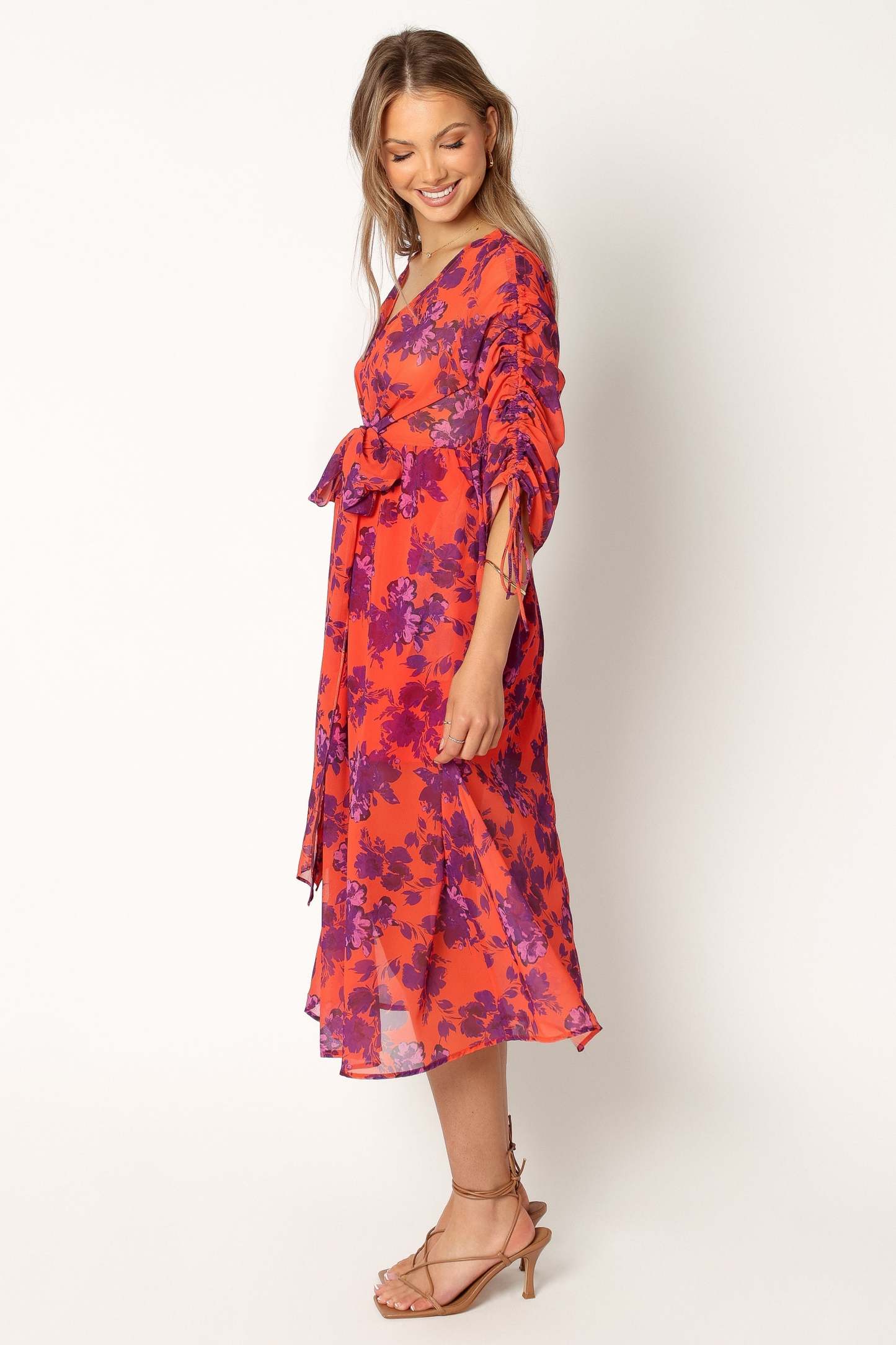 Hallie Midi Floral Dress - Red Wine-Sunny Prom