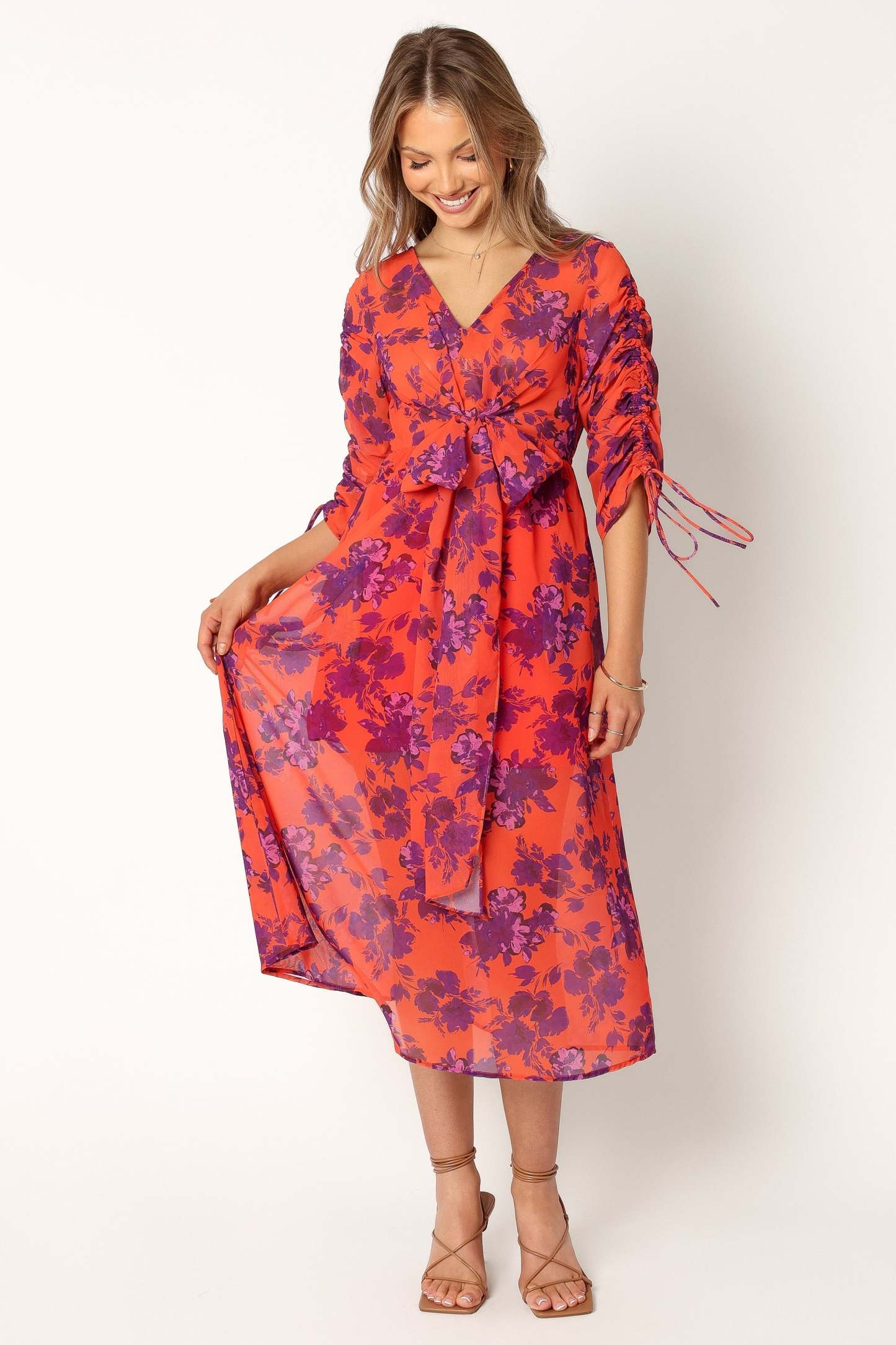 Hallie Midi Floral Dress - Red Wine-Sunny Prom