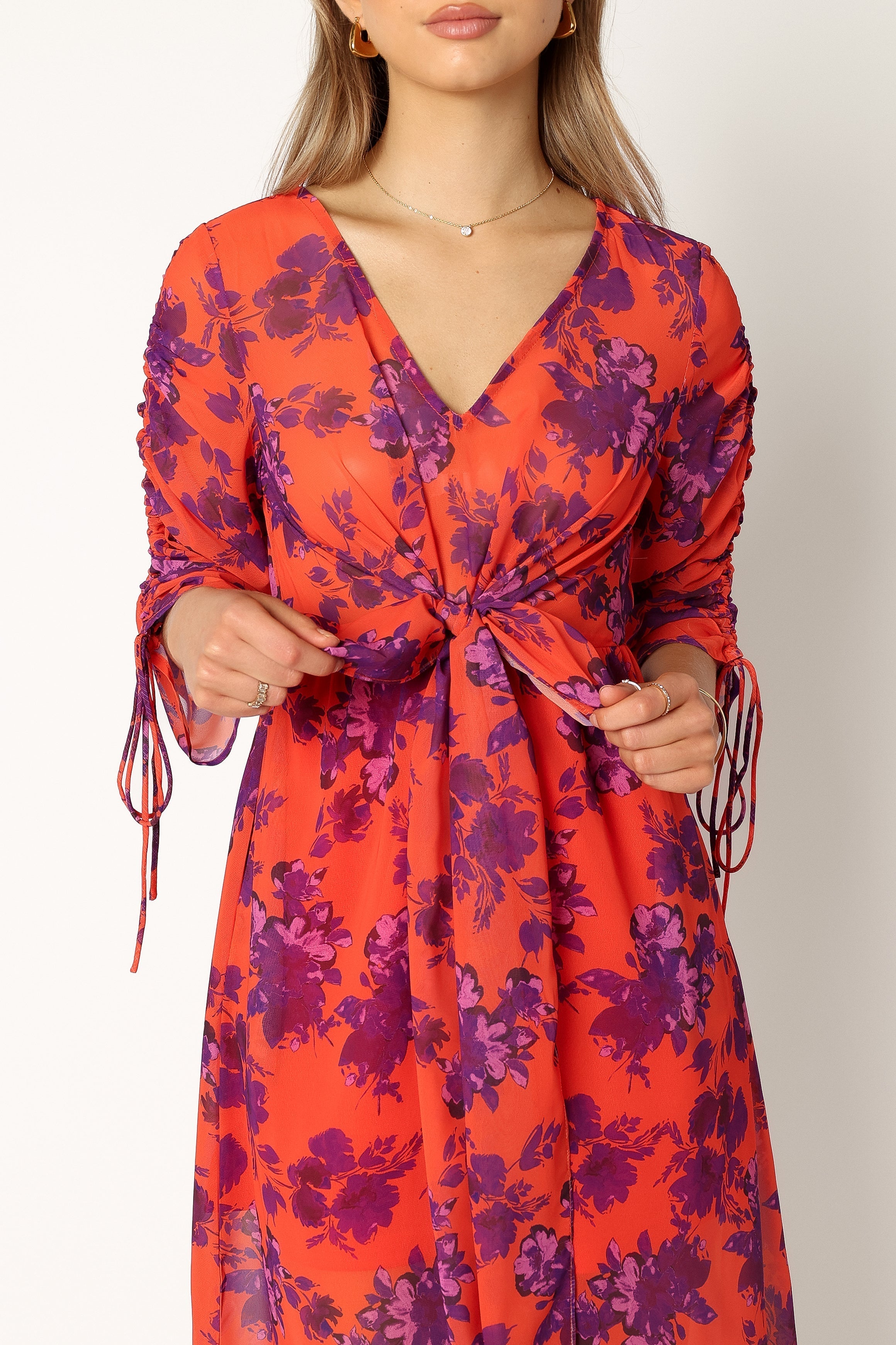 Hallie Midi Floral Dress - Red Wine-Sunny Prom