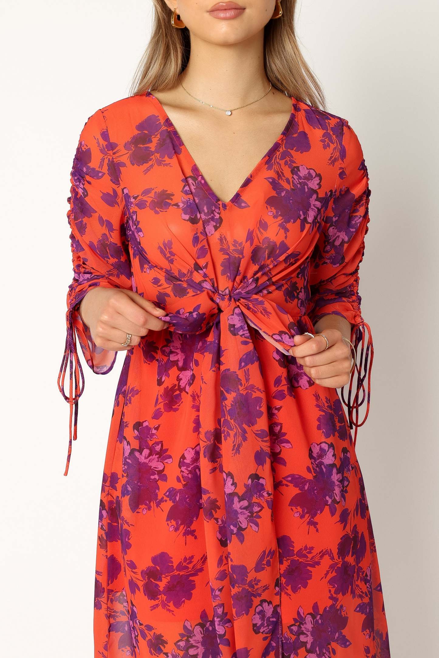 Hallie Midi Floral Dress - Red Wine-Sunny Prom