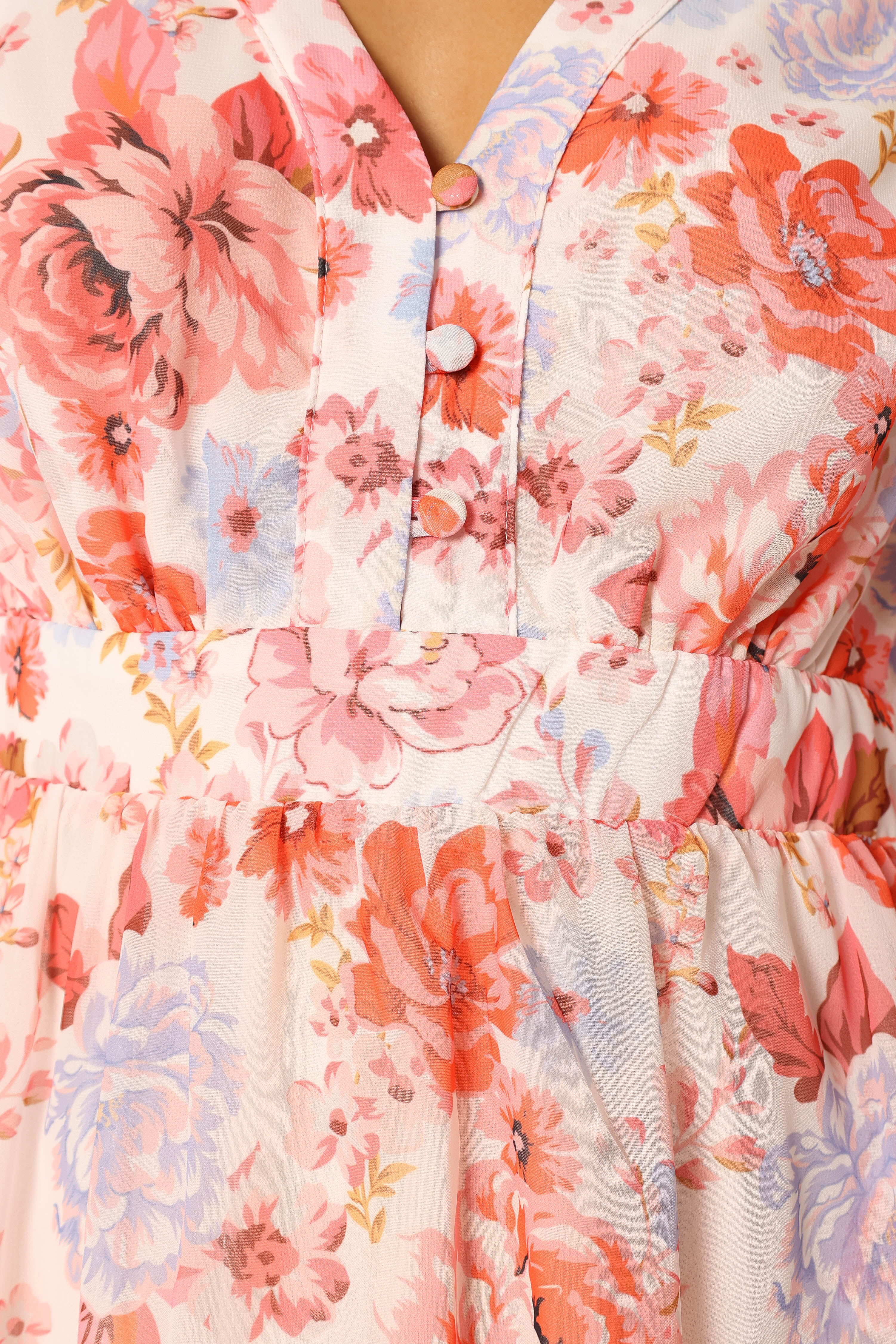 Hattie Long Sleeve Mini Dress - Pink Floral-Sunny Prom