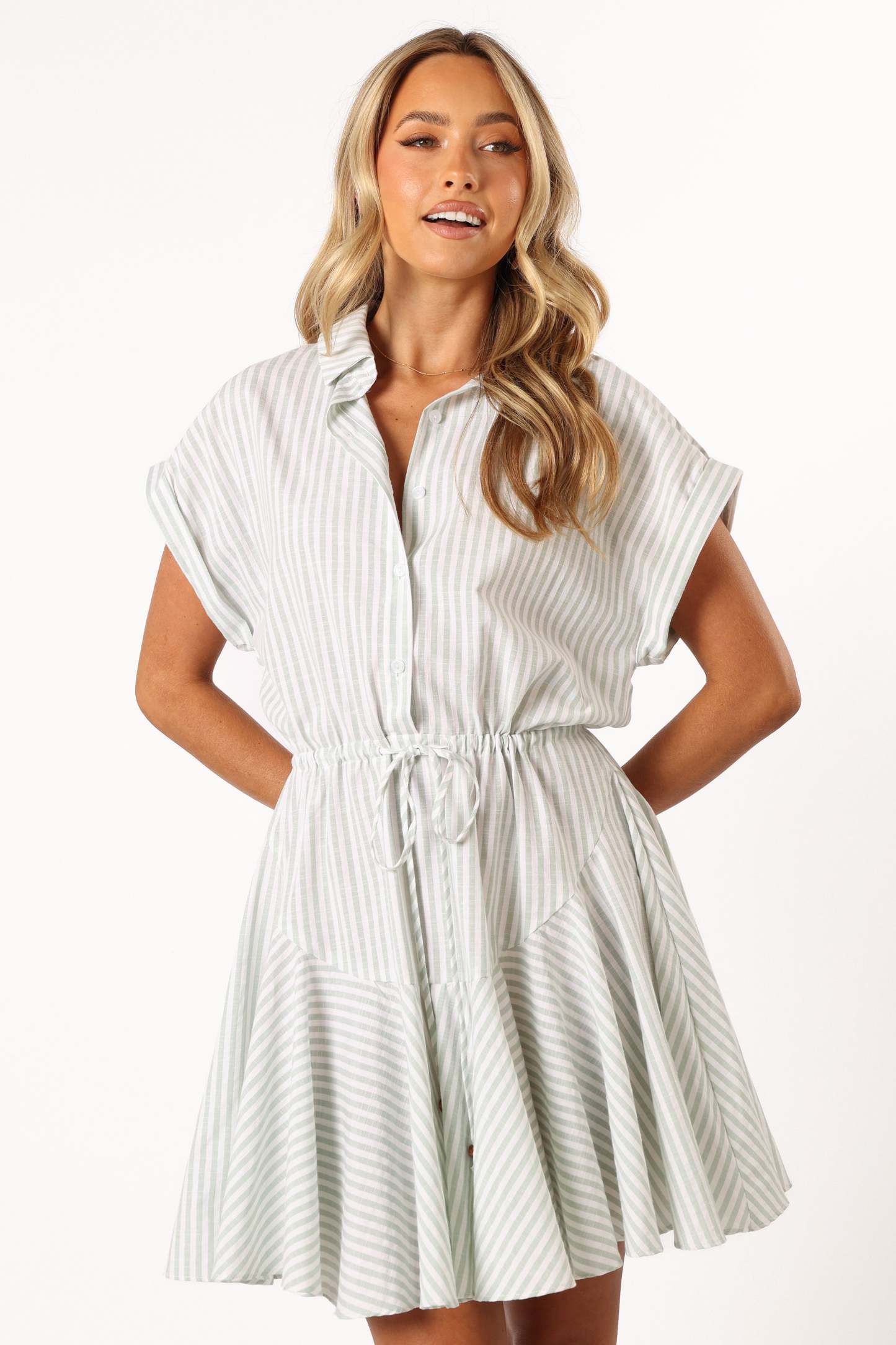 Ilsa Mini Dress - Sage Stripe-Sunny Prom