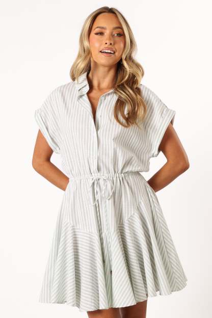 Ilsa Mini Dress - Sage Stripe-Sunny Prom