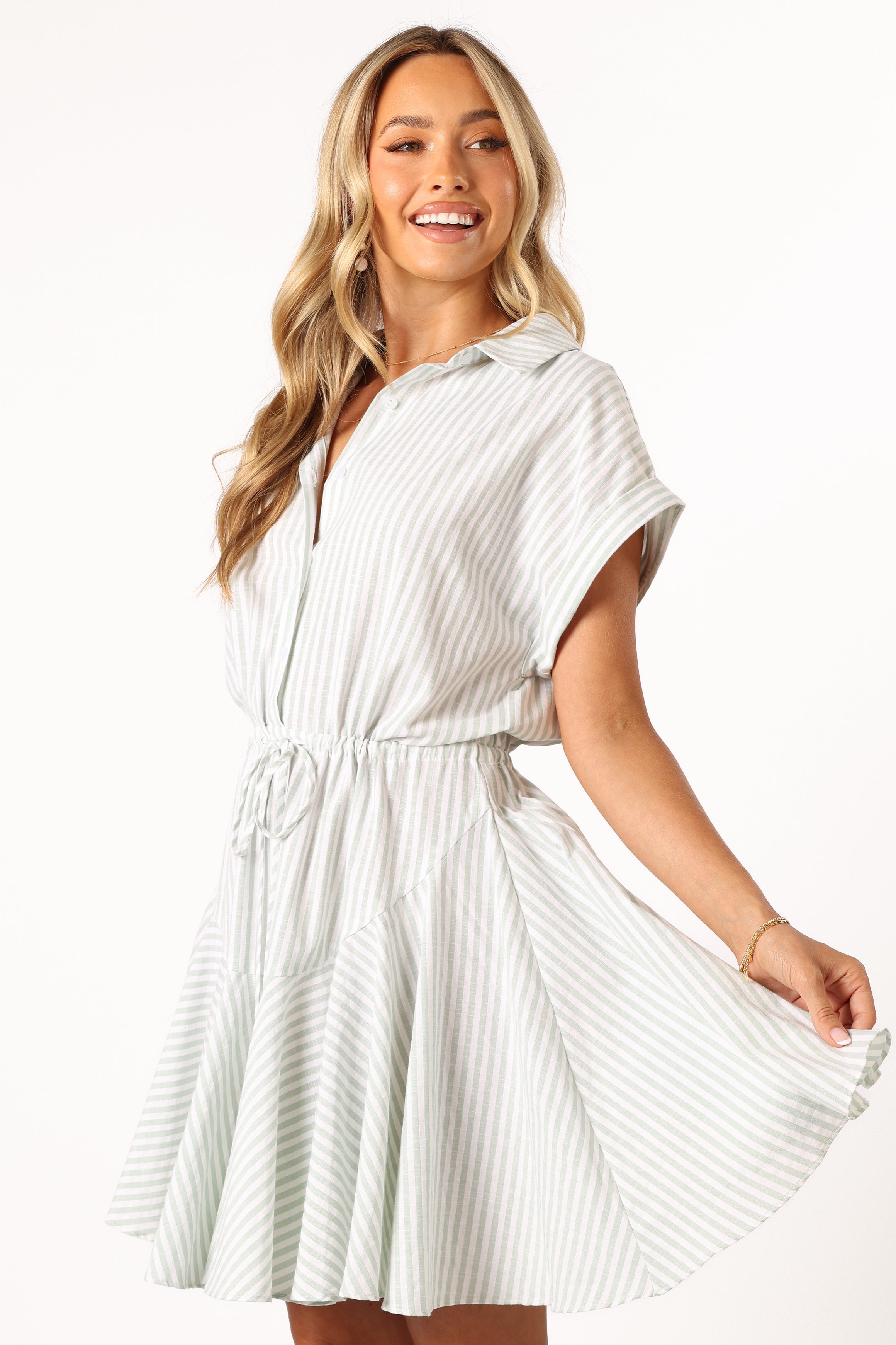 Ilsa Mini Dress - Sage Stripe-Sunny Prom