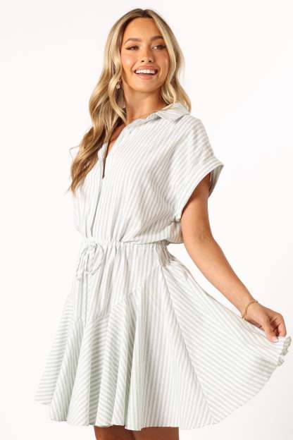 Ilsa Mini Dress - Sage Stripe-Sunny Prom