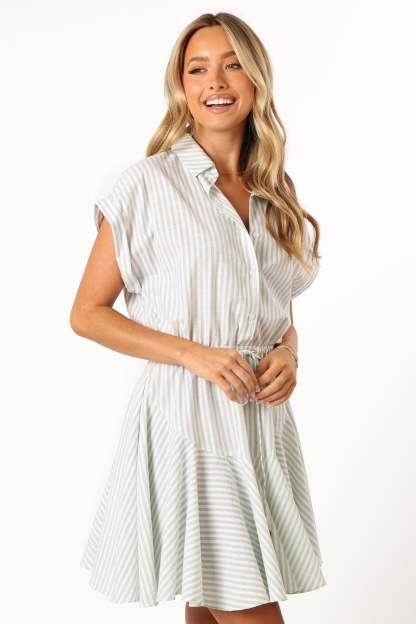 Ilsa Mini Dress - Sage Stripe-Sunny Prom
