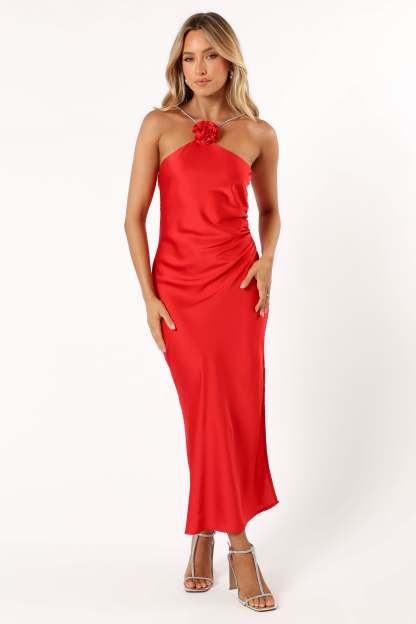 Jadore Halterneck Midi Dress - Radiant Red-Sunny Prom