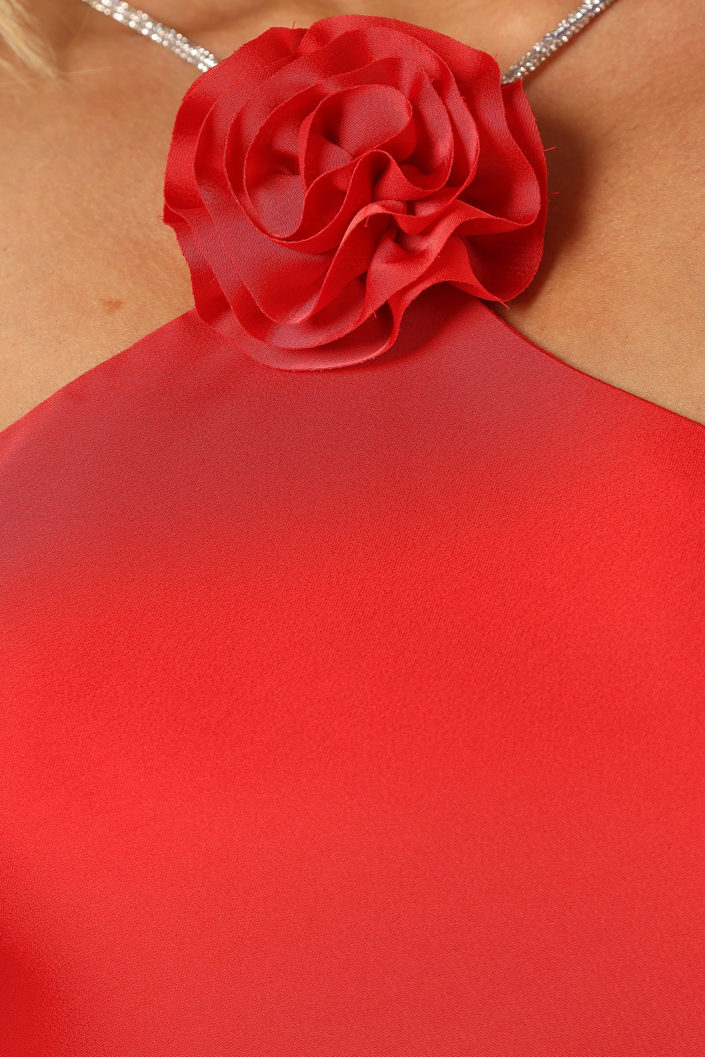 Jadore Halterneck Midi Dress - Radiant Red-Sunny Prom