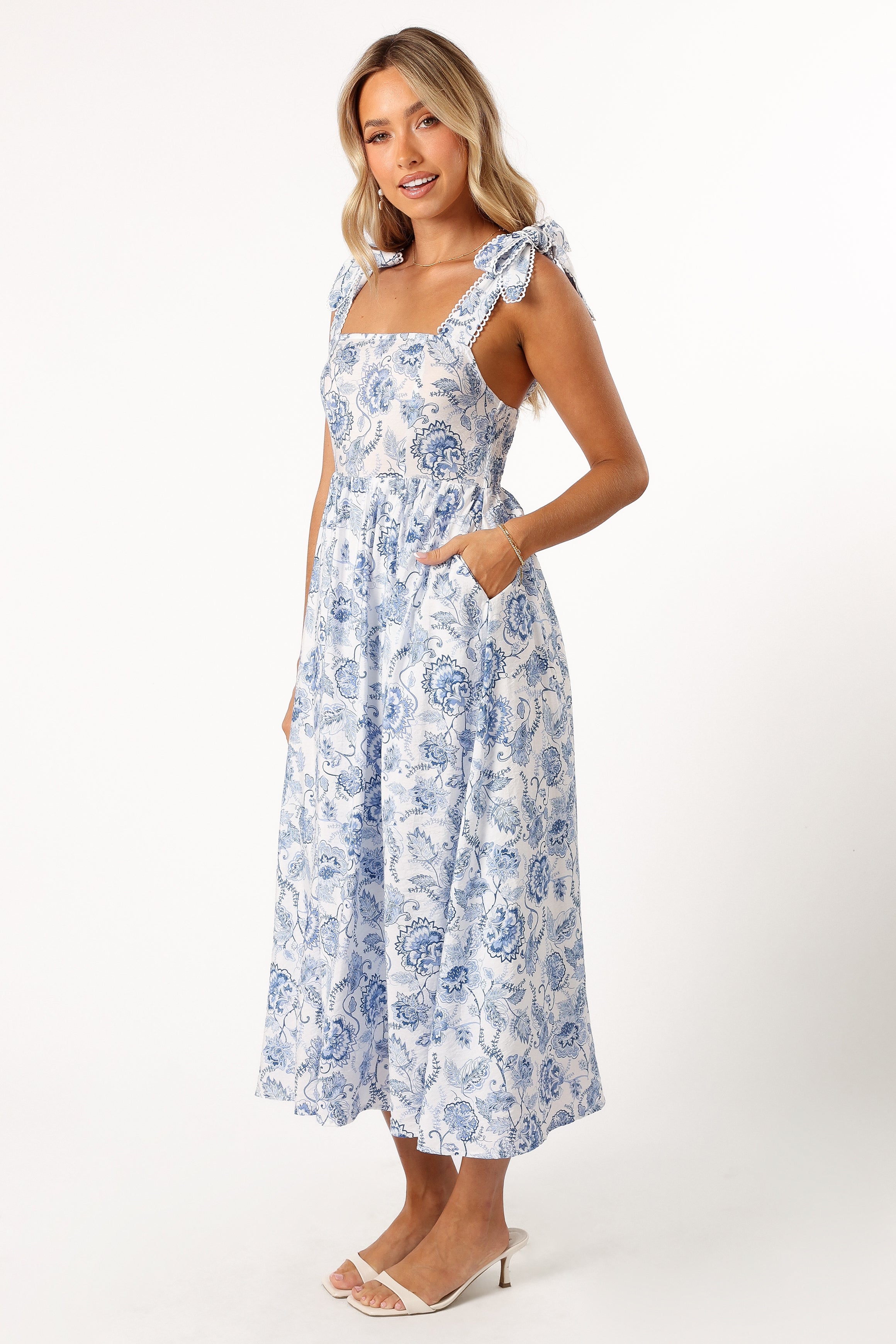Janie Midi Dress - Blue Floral-Sunny Prom