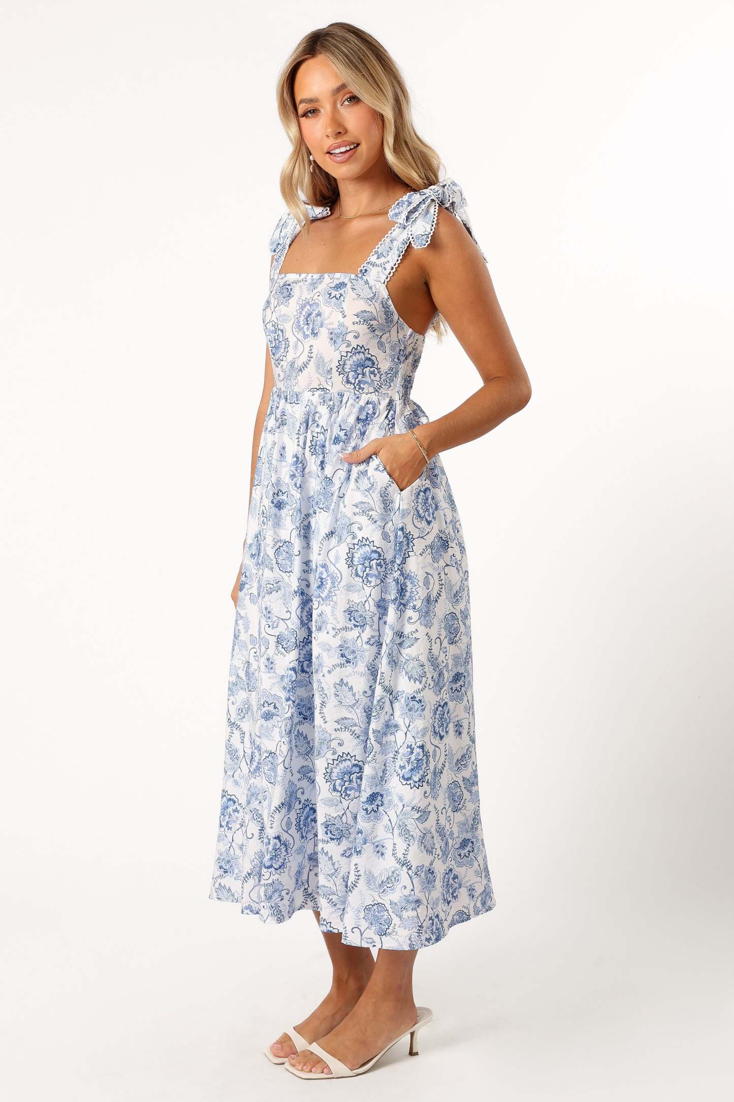 Janie Midi Dress - Blue Floral-Sunny Prom