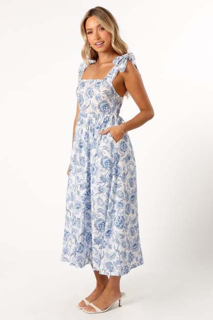Janie Midi Dress - Blue Floral-Sunny Prom