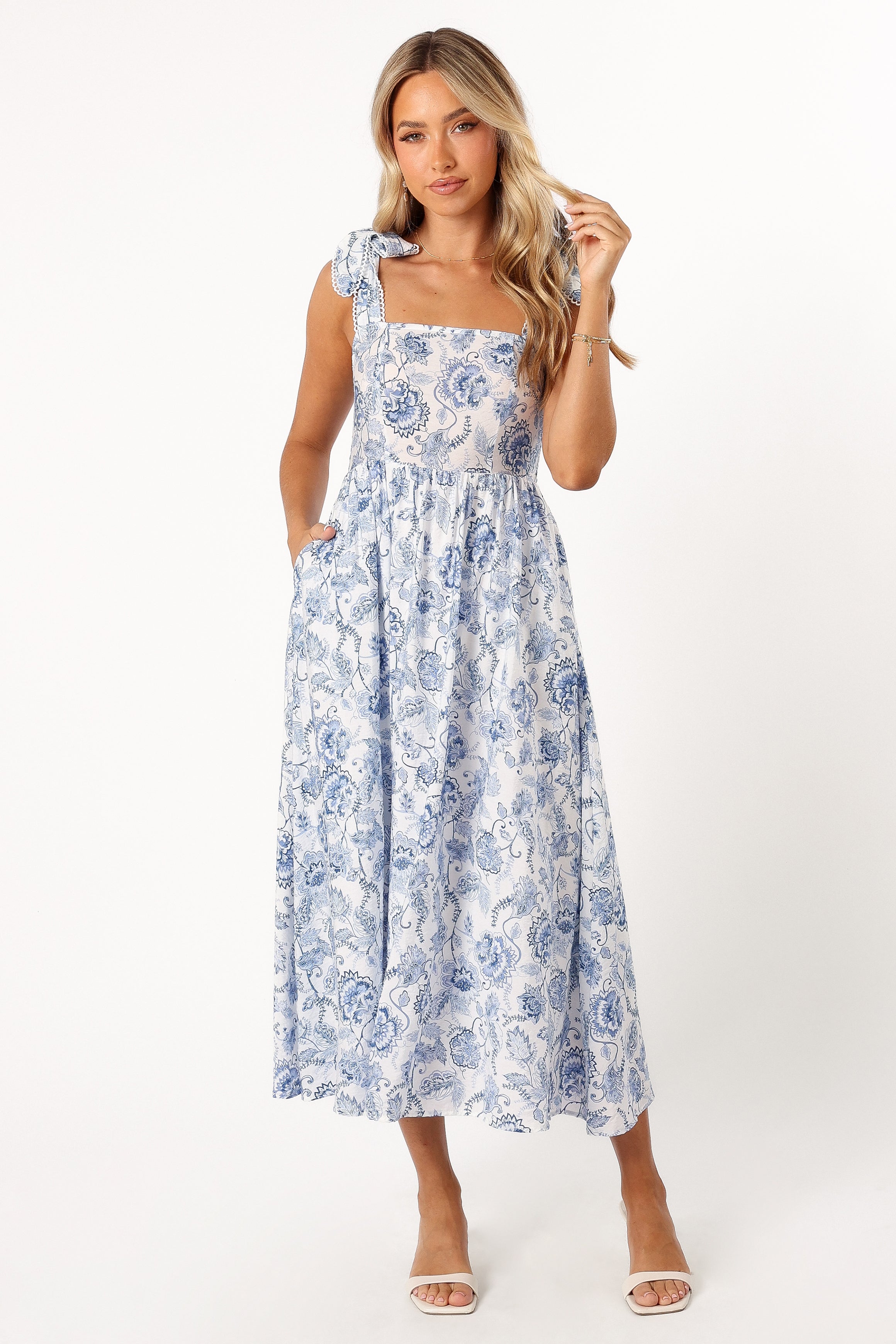 Janie Midi Dress - Blue Floral-Sunny Prom