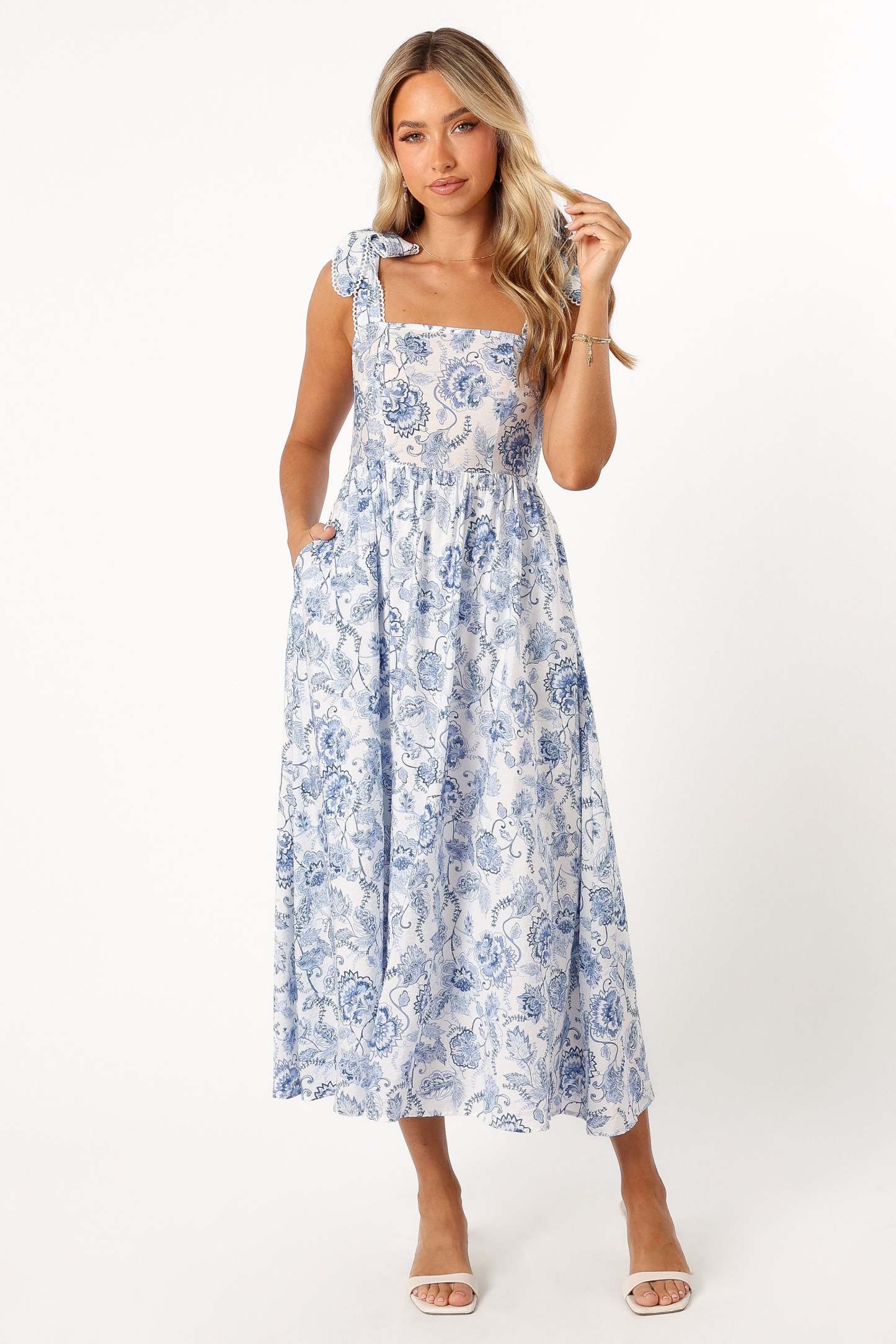 Janie Midi Dress - Blue Floral-Sunny Prom