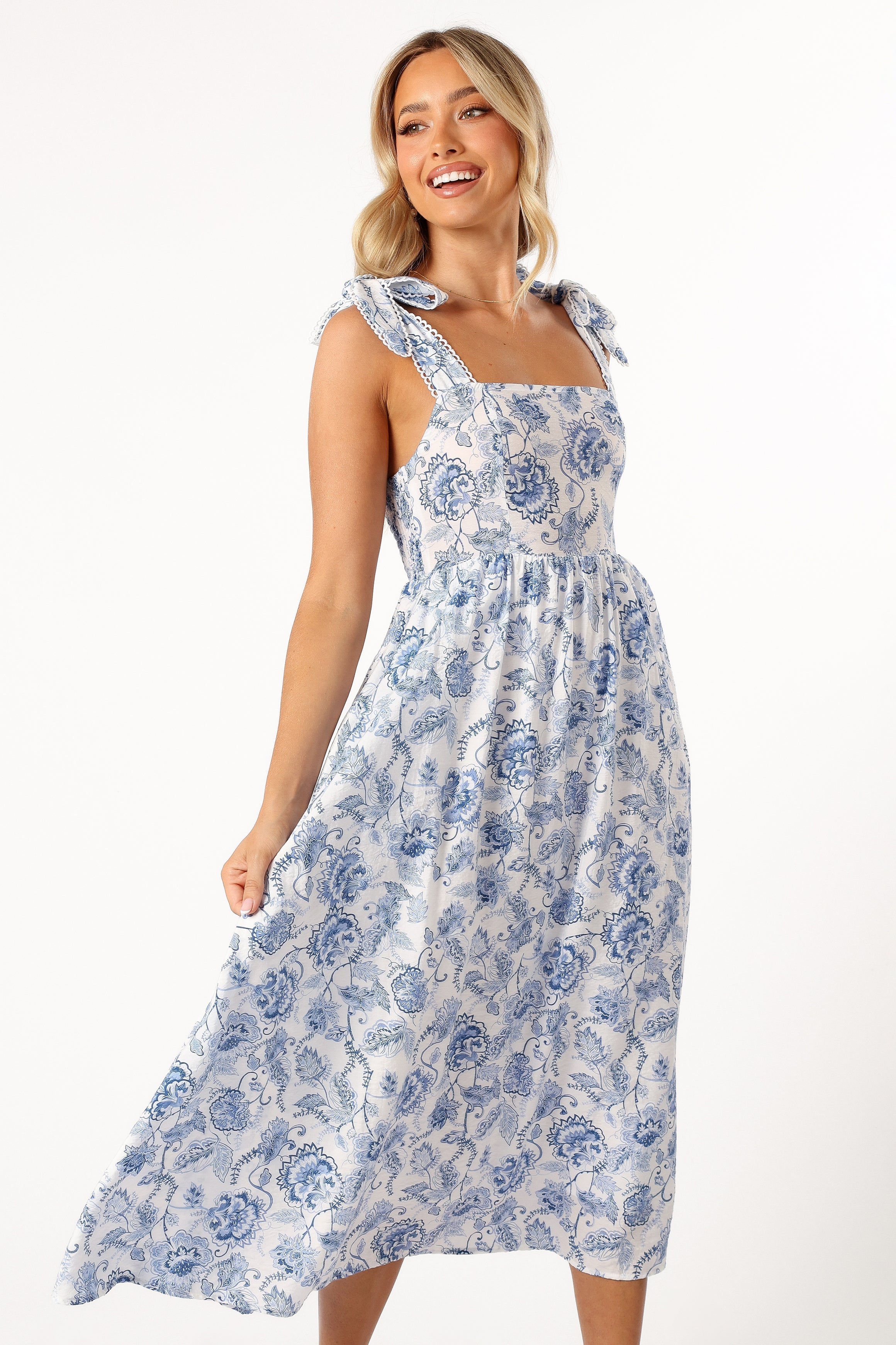 Janie Midi Dress - Blue Floral-Sunny Prom