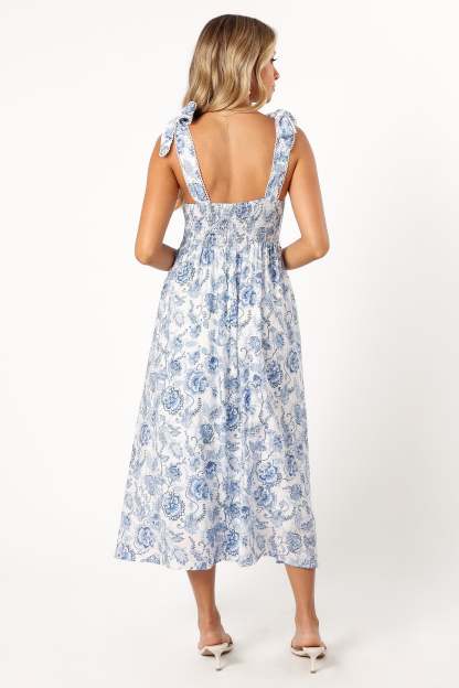 Janie Midi Dress - Blue Floral-Sunny Prom