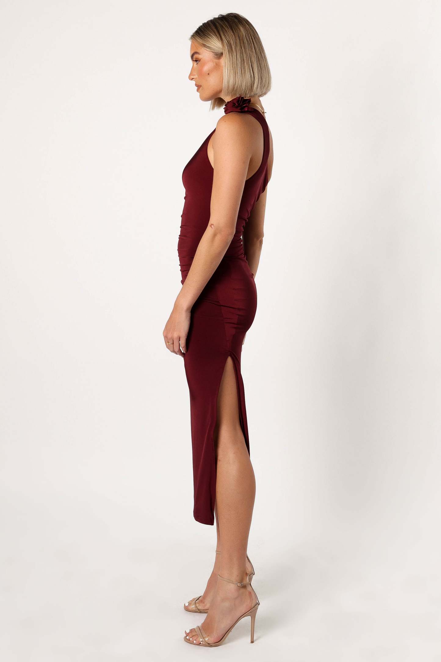 Javier One Shoulder Midi Dress - Wine-Sunny Prom