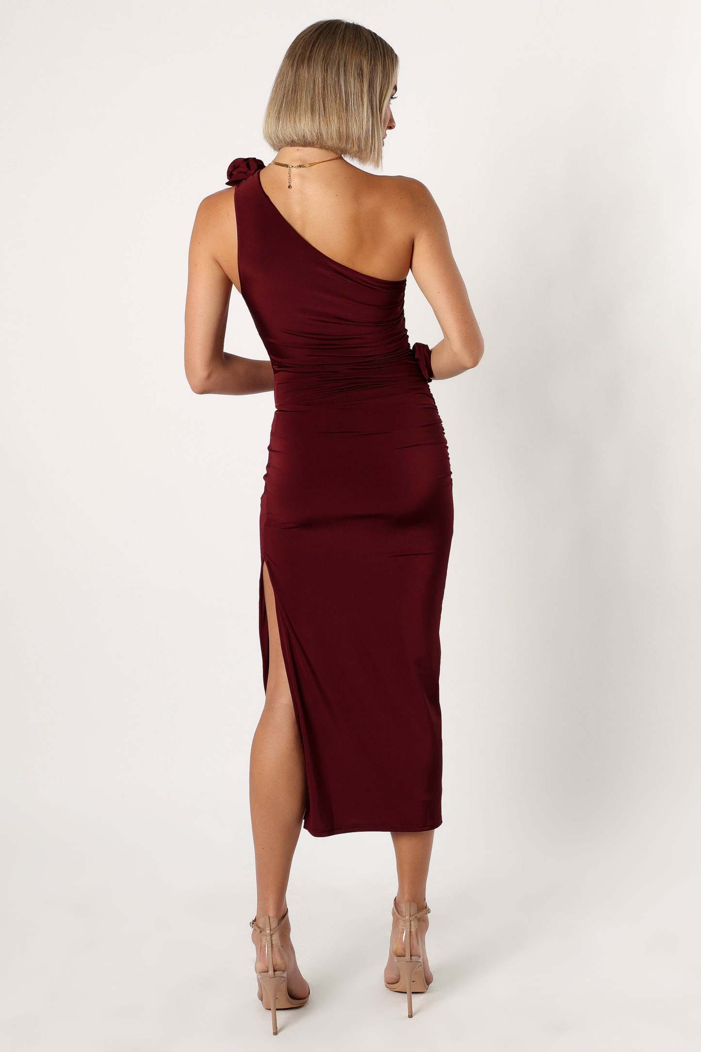 Javier One Shoulder Midi Dress - Wine-Sunny Prom