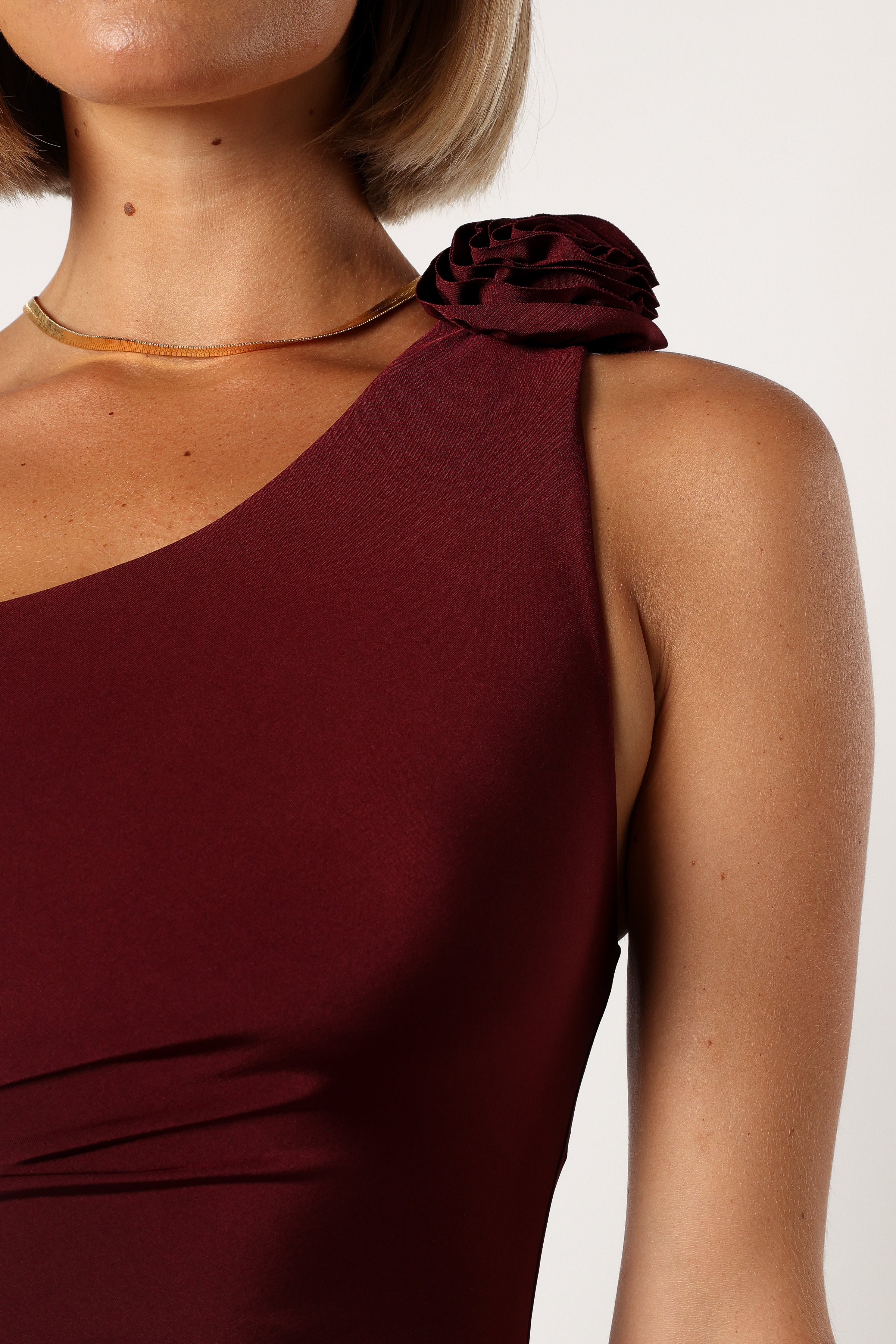 Javier One Shoulder Midi Dress - Wine-Sunny Prom