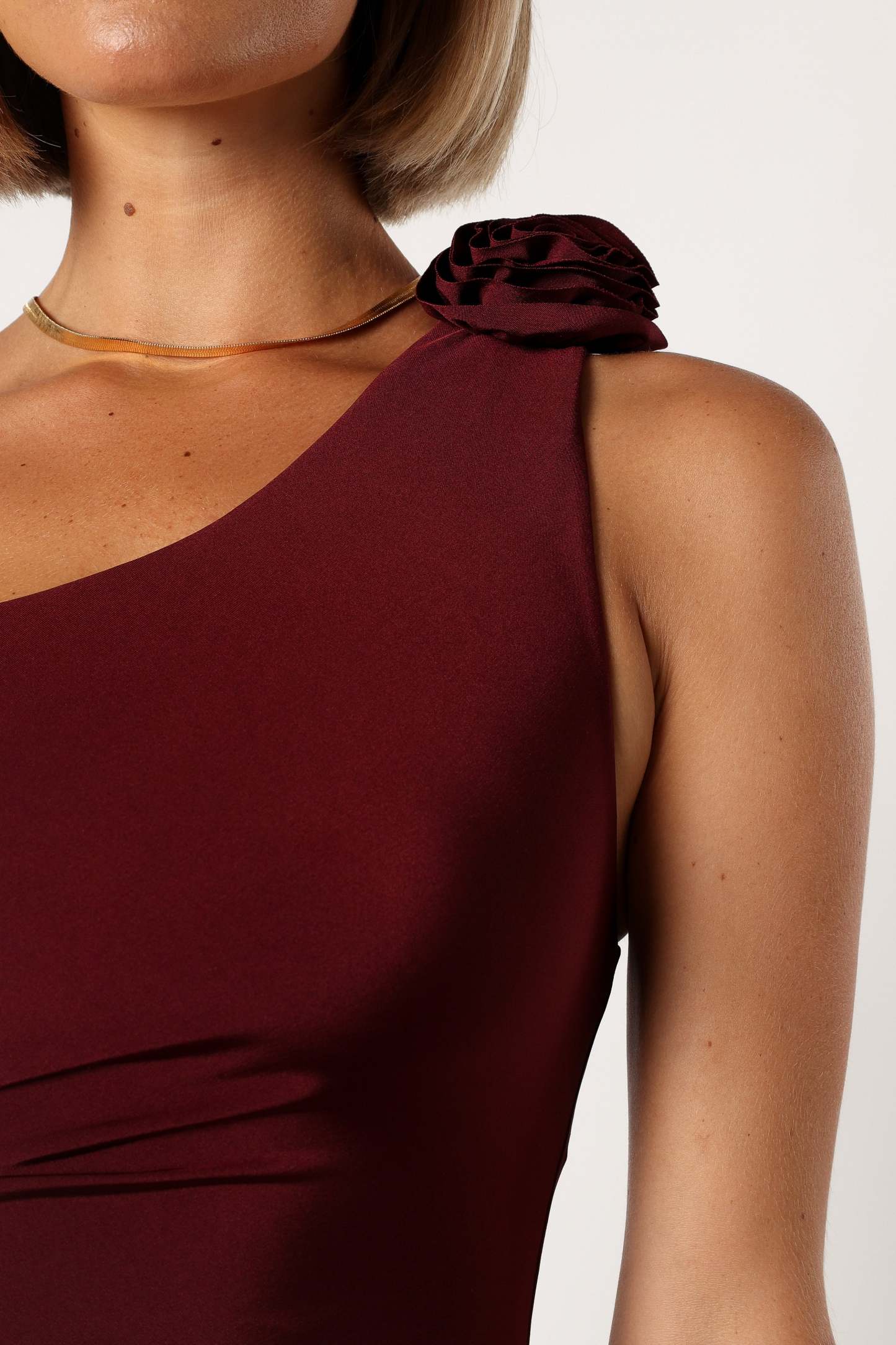 Javier One Shoulder Midi Dress - Wine-Sunny Prom