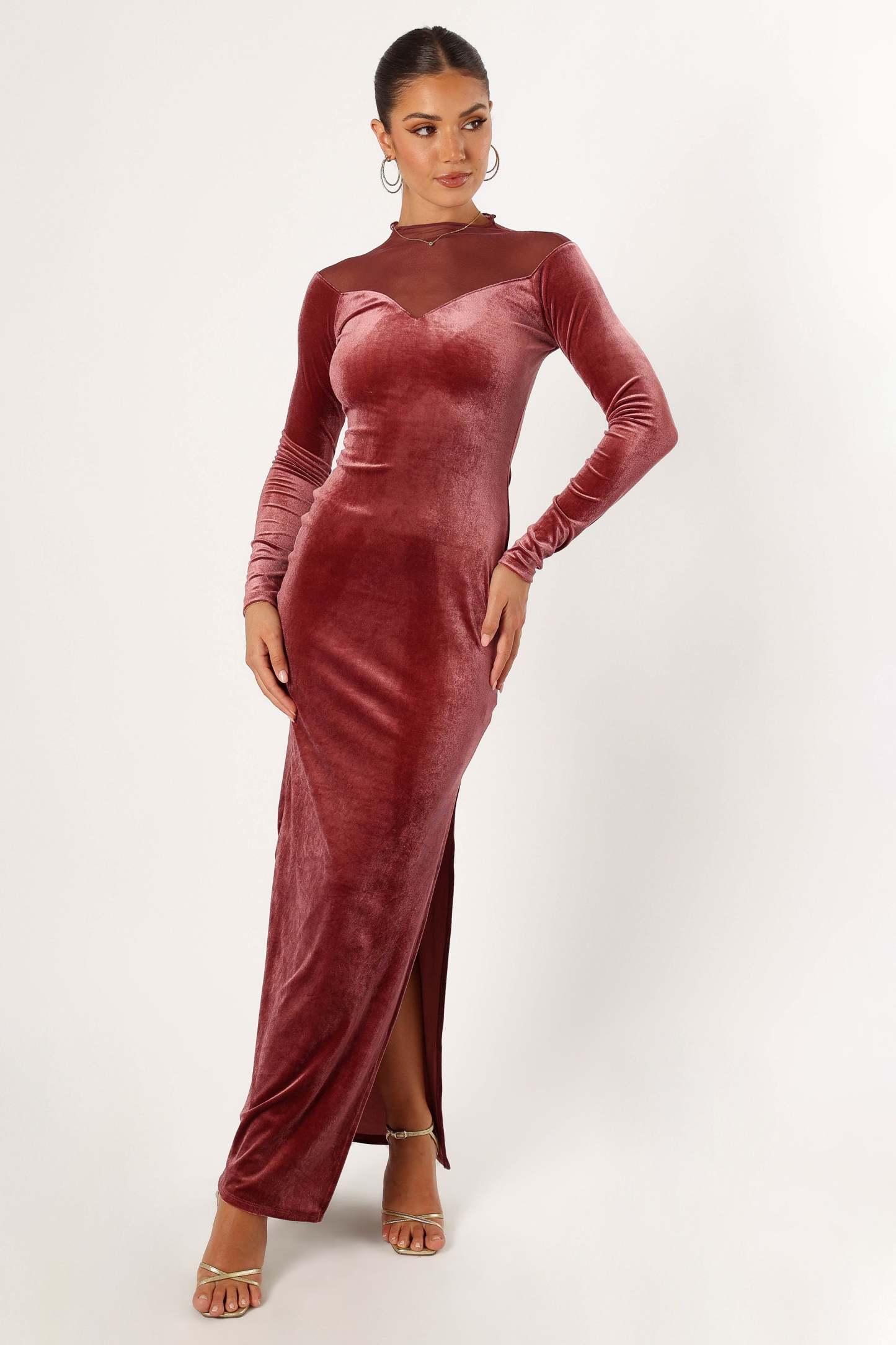 Jessica Long Sleeve Maxi Dress - Mauve-Sunny Prom