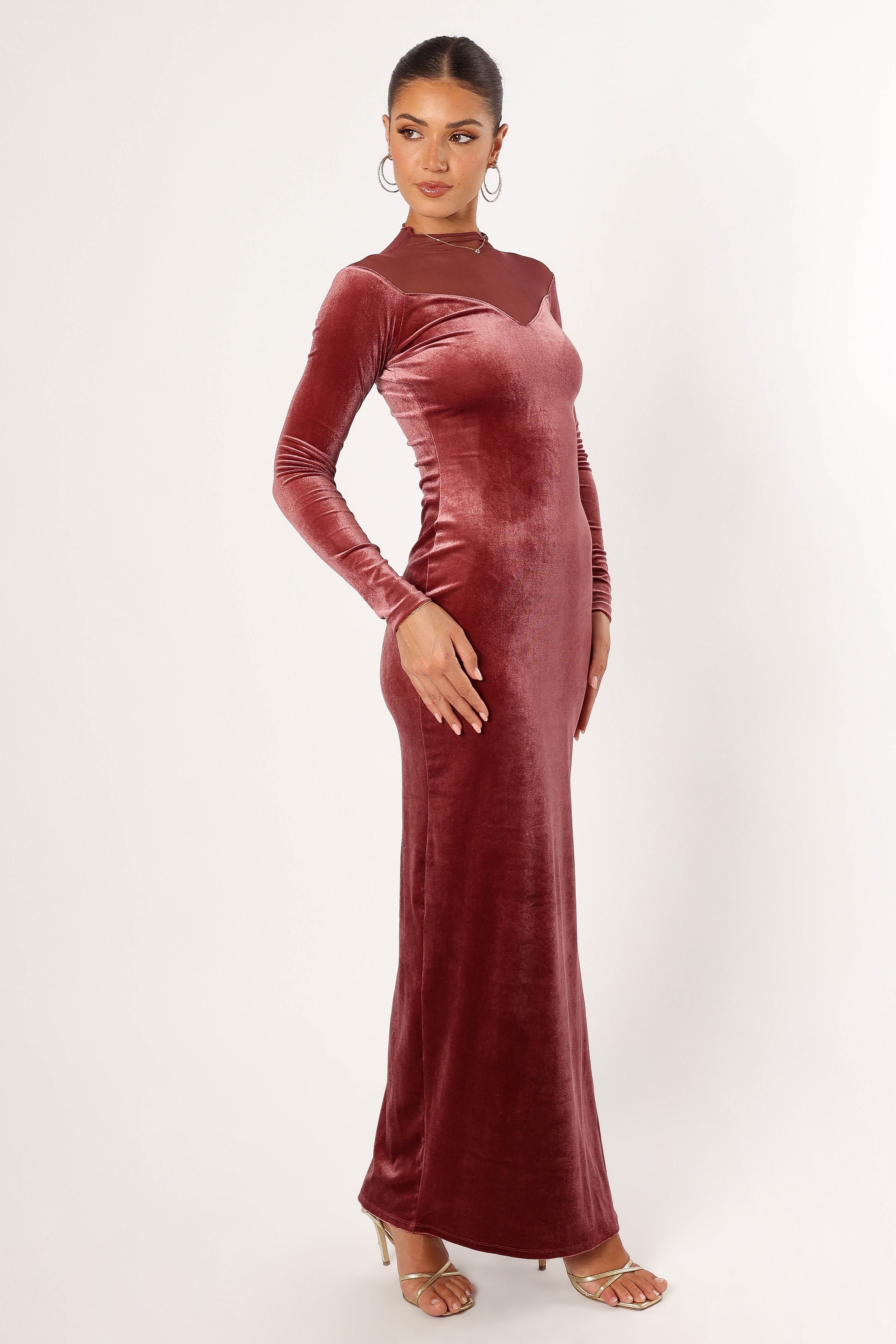 Jessica Long Sleeve Maxi Dress - Mauve-Sunny Prom
