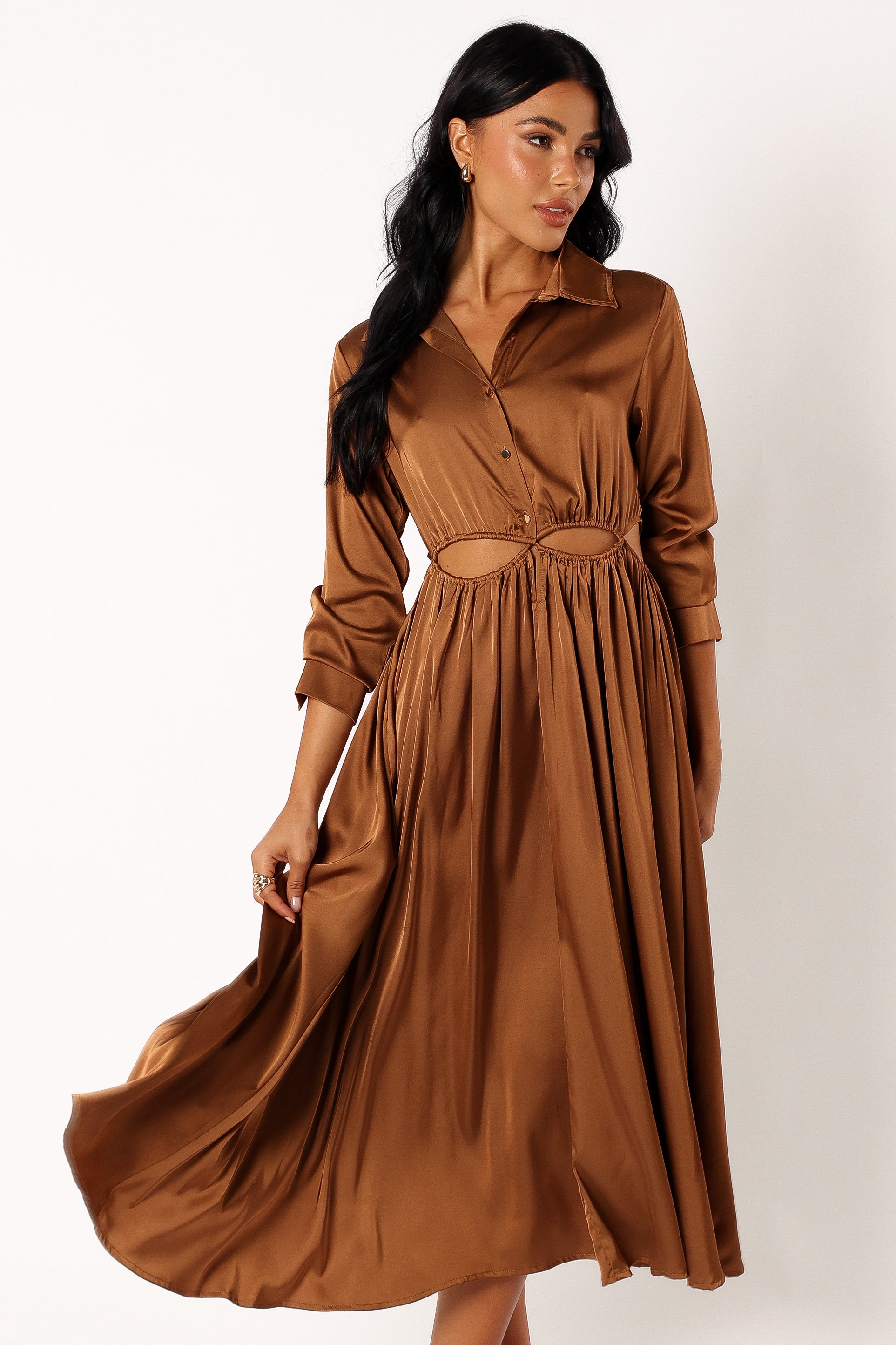 Jett Long Sleeve Midi Dress - Bronze-Sunny Prom