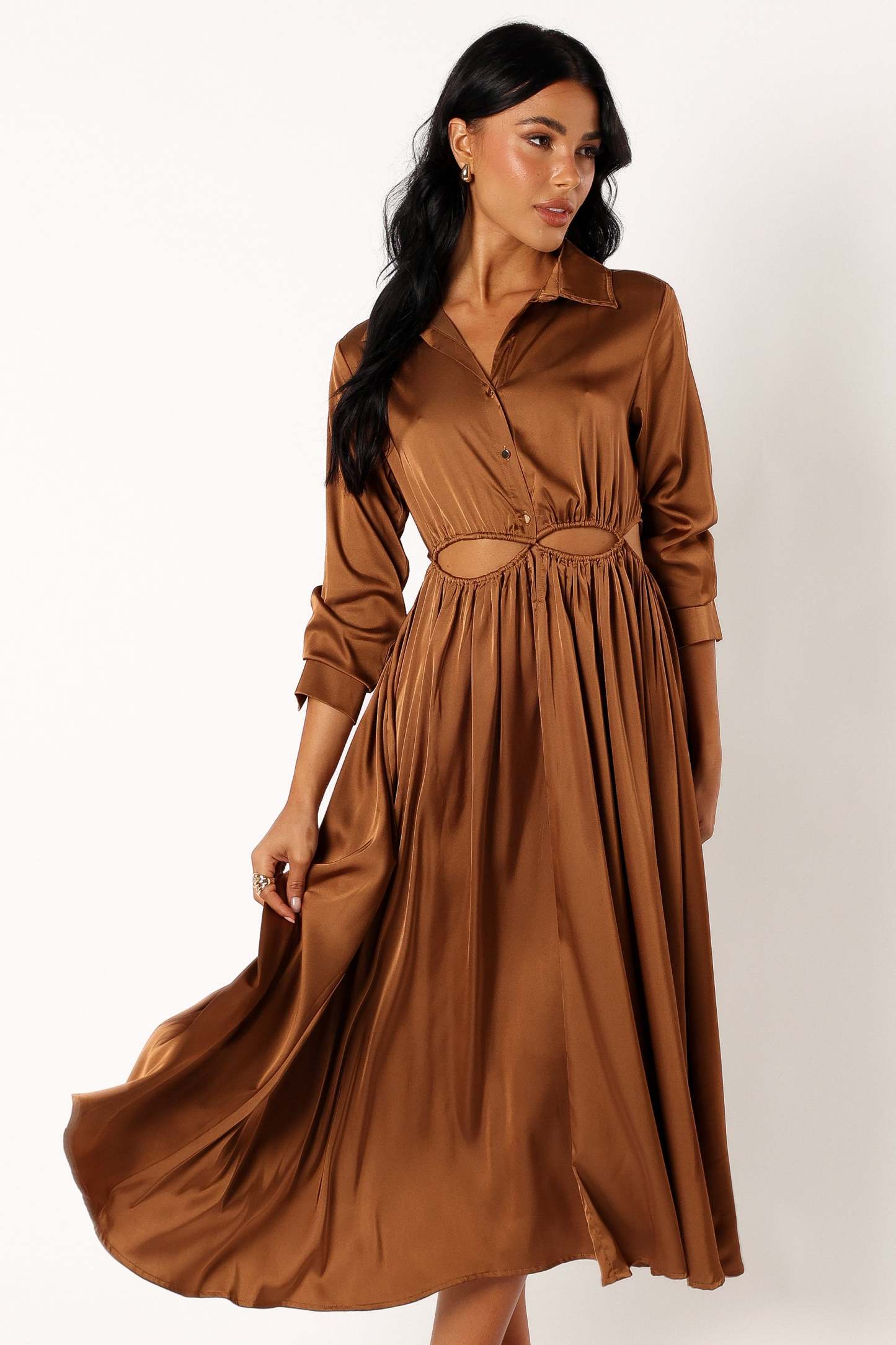 Jett Long Sleeve Midi Dress - Bronze-Sunny Prom