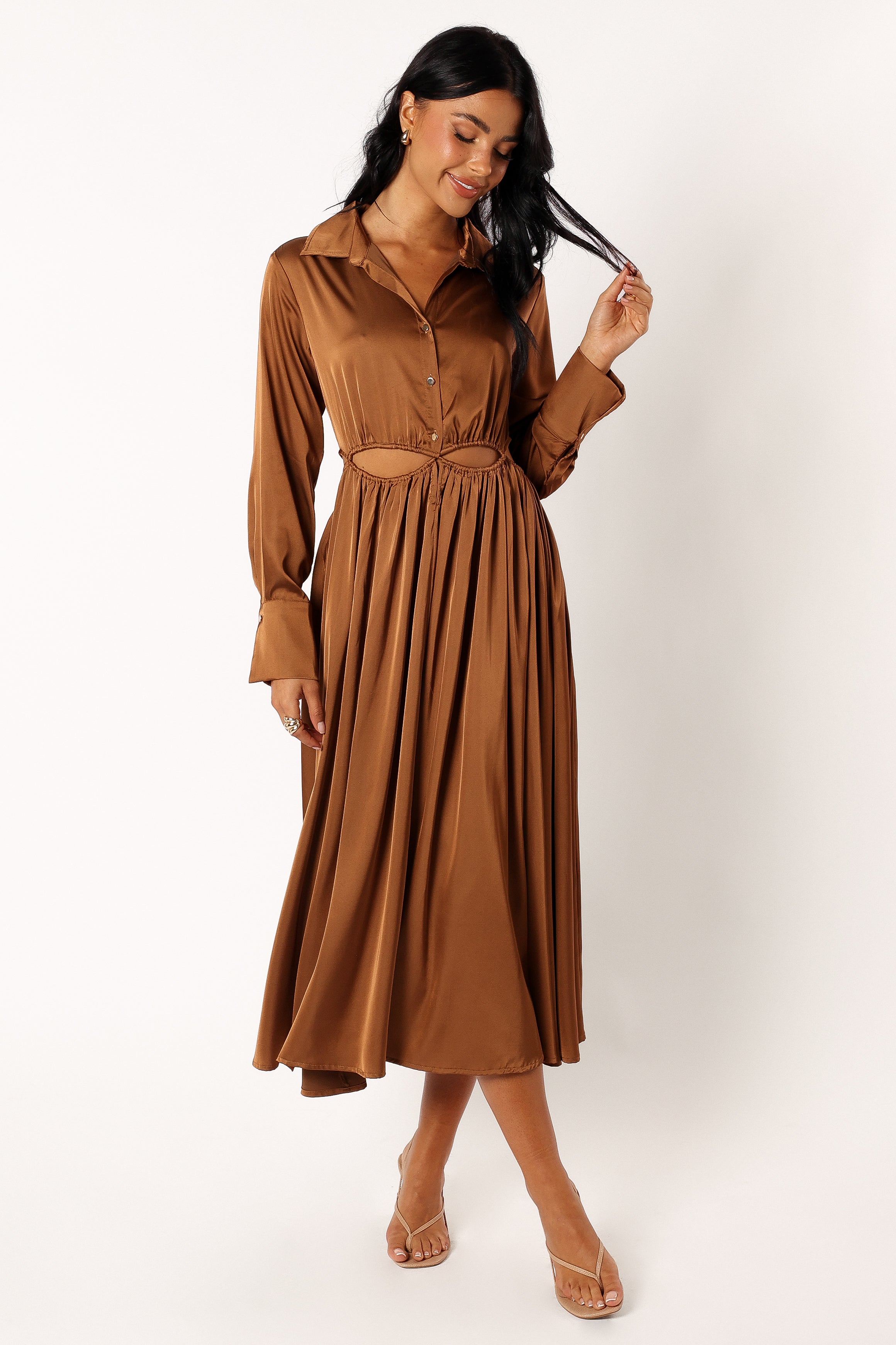Jett Long Sleeve Midi Dress - Bronze-Sunny Prom